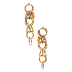 Vintage Hermes Paris Geometric Kinetic Drop Earrings with Circles Links in 18kt Gold