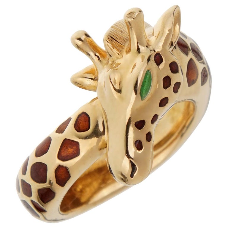 Regeringsforordning Umeki Ælte Hermes Paris Giraffe Enamel Yellow Gold Ring at 1stDibs | giraffe ring