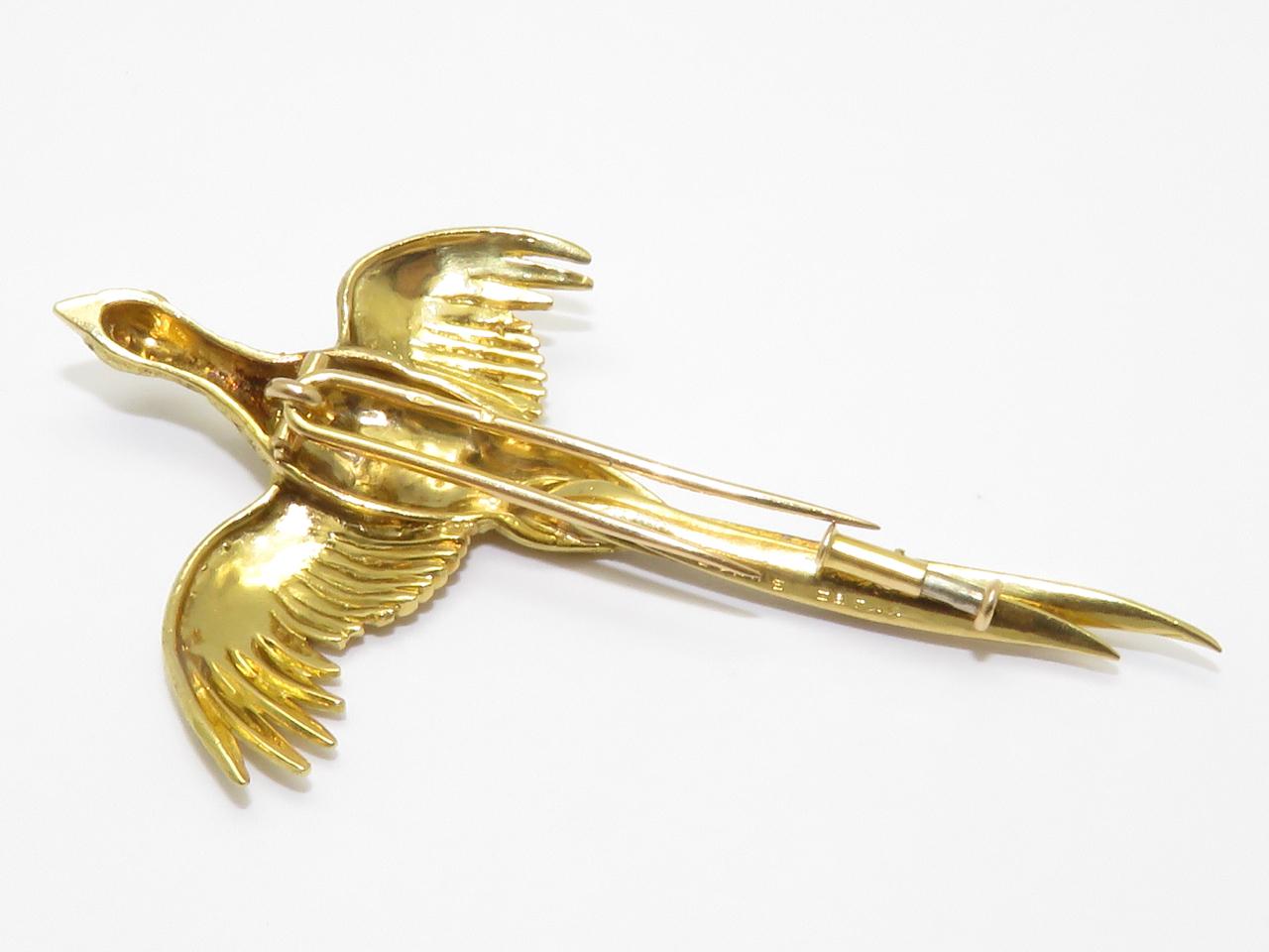 Hermès Paris Gold and Ruby Eye Pheasant Bird Brooch In Good Condition For Sale In Beziers, FR