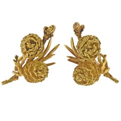 Hermes Paris Gold Pine Conifer Cone Earrings