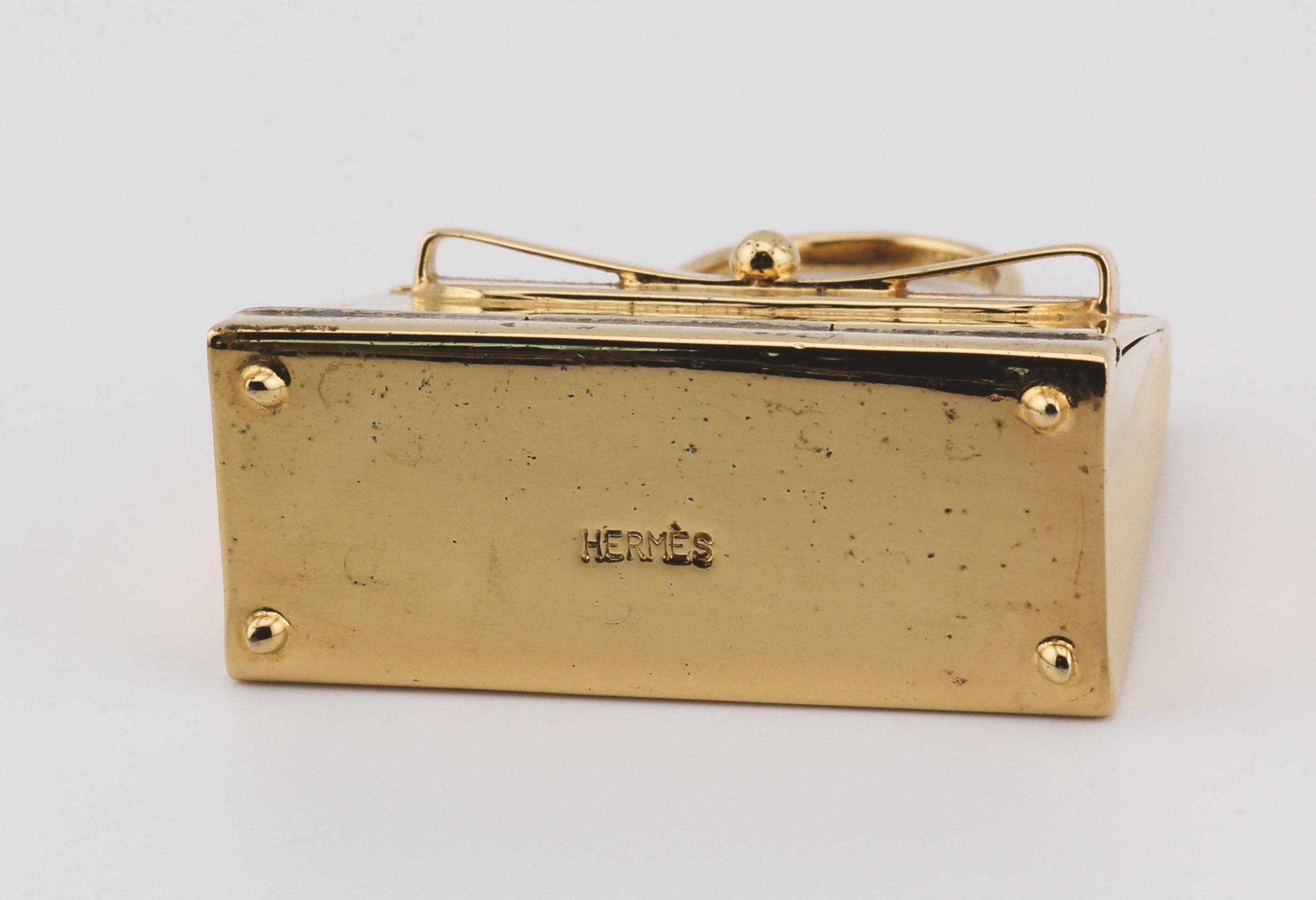 Hermes Paris Gold Plated Sterling Silver Kelly Bag Pill Box Charm Pendant For Sale 1