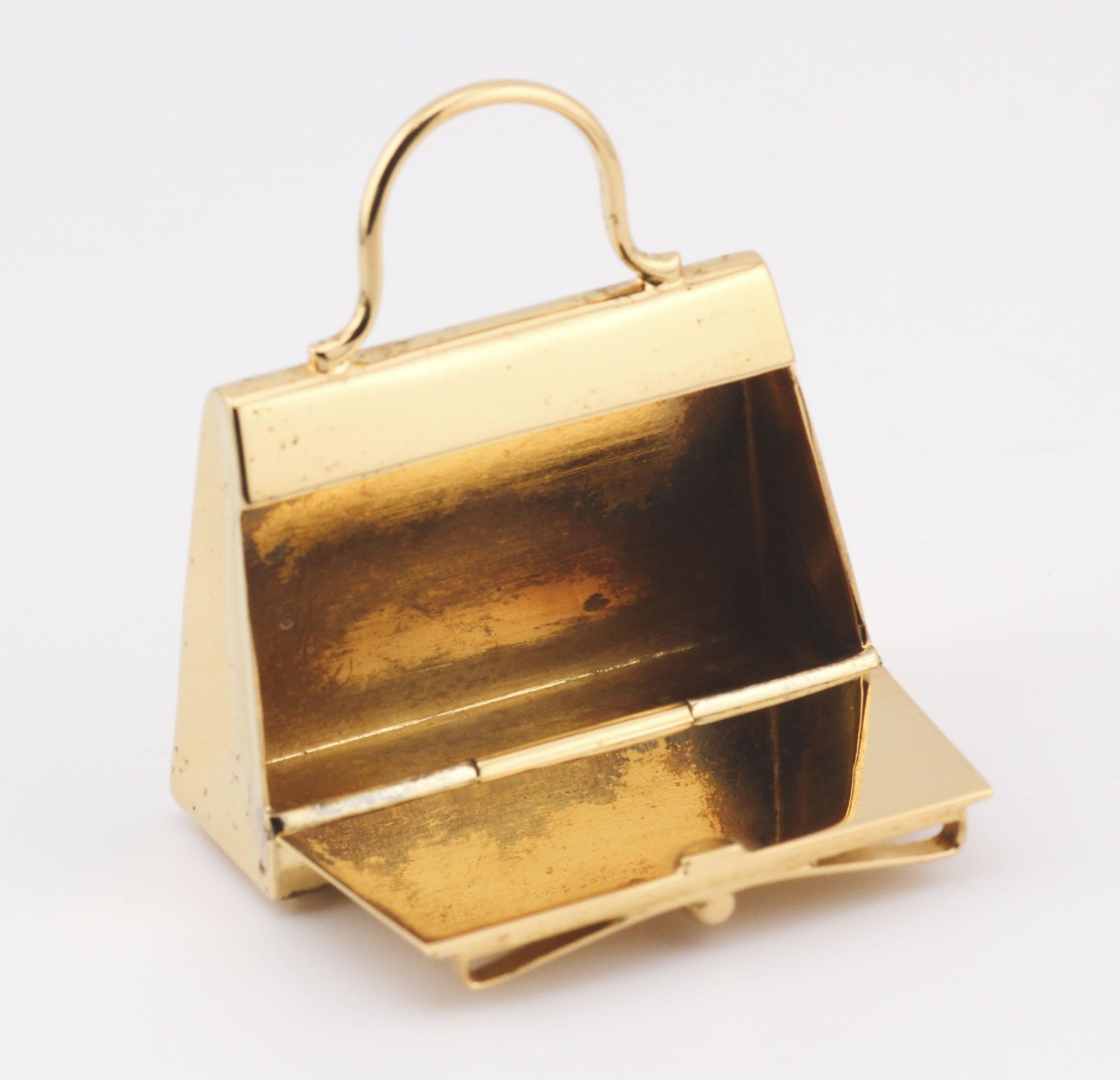 Hermes Paris Gold Plated Sterling Silver Kelly Bag Pill Box Charm Pendant For Sale 2