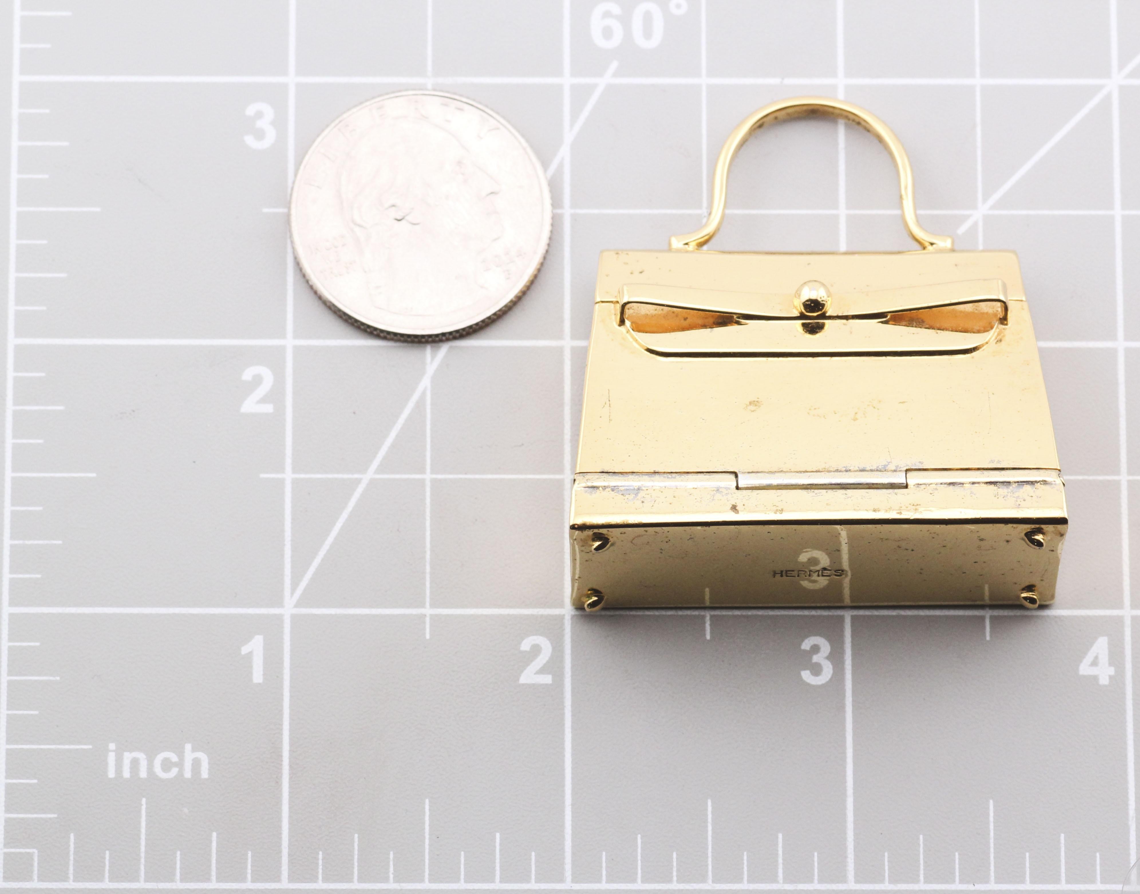 Hermes Paris Gold Plated Sterling Silver Kelly Bag Pill Box Charm Pendant For Sale 4