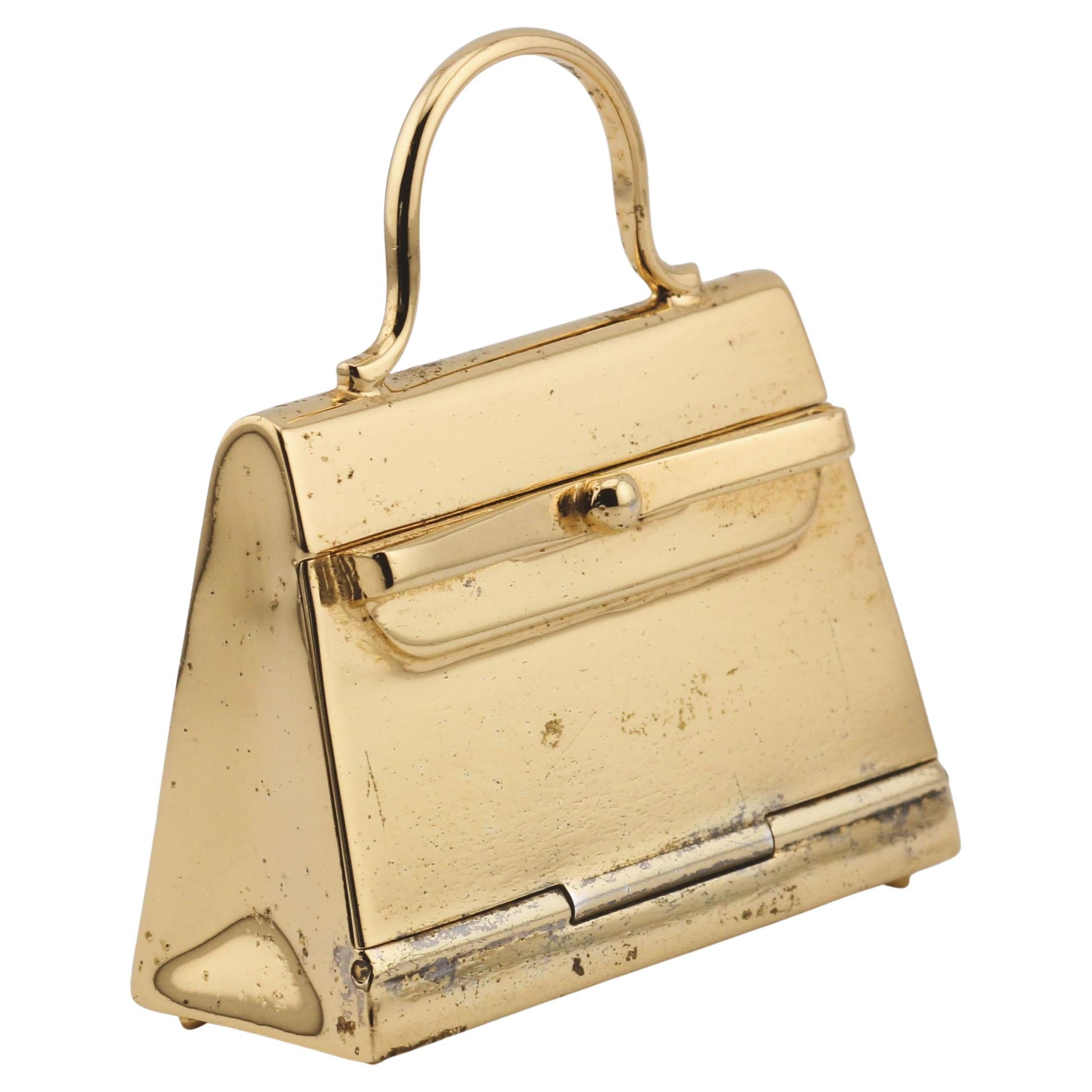 Hermes Paris Gold Plated Sterling Silver Kelly Bag Pill Box Charm Pendant For Sale