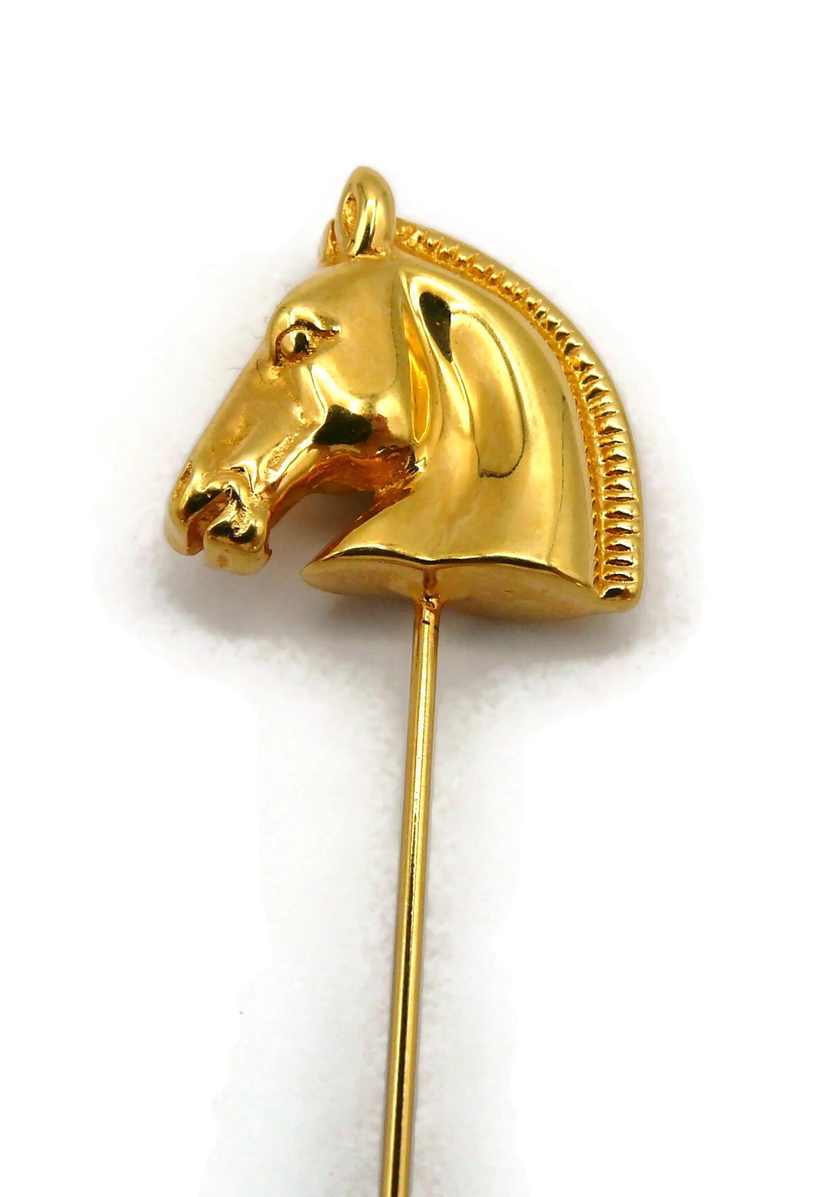 HERMES PARIS Gold Tone Horse Head Lapel Pin 2
