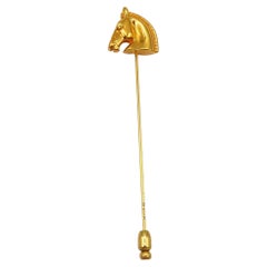 HERMES PARIS Gold Tone Horse Head Lapel Pin
