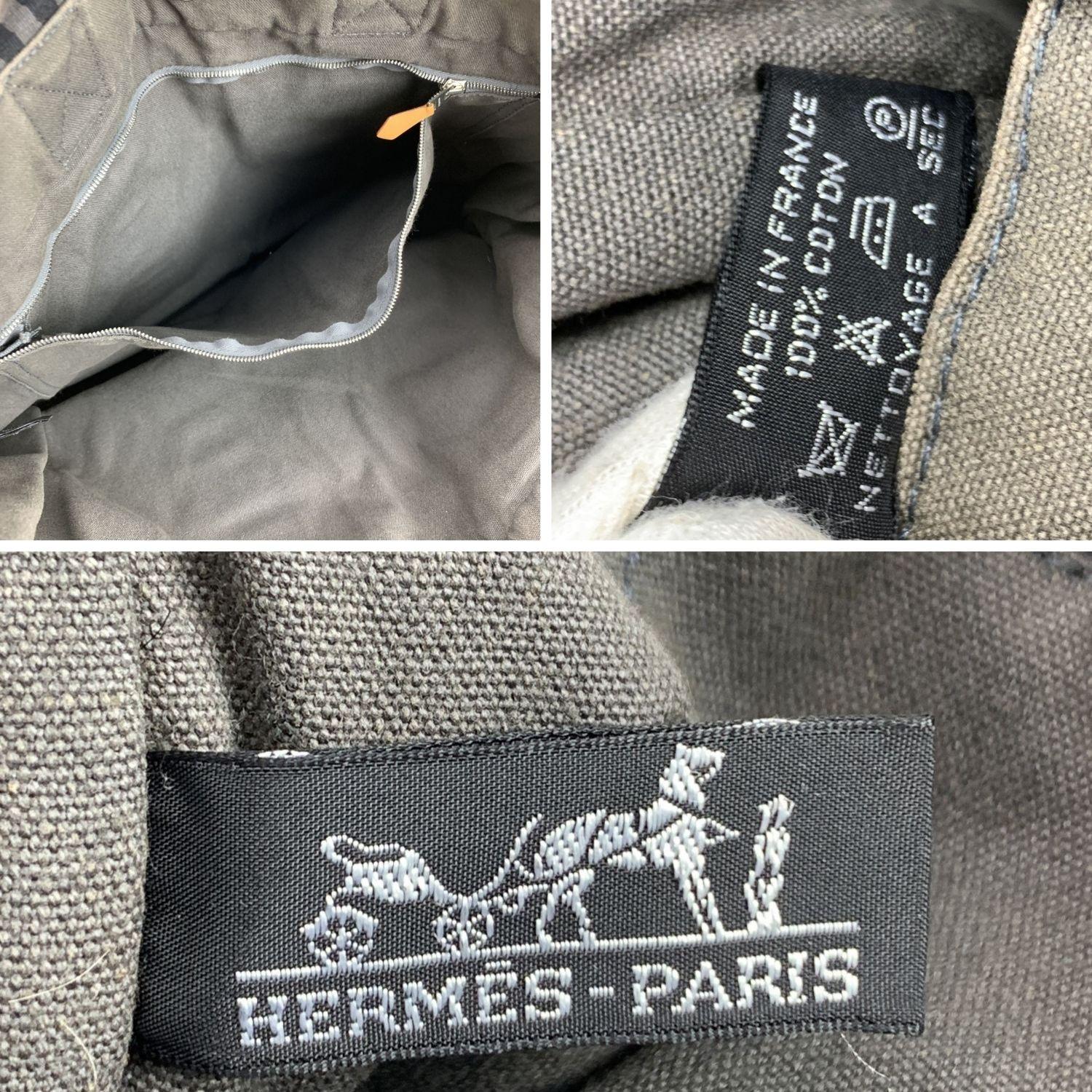 Hermes Paris Gray Black Stripes Cotton Fourre Tout MM Tote Bag 1