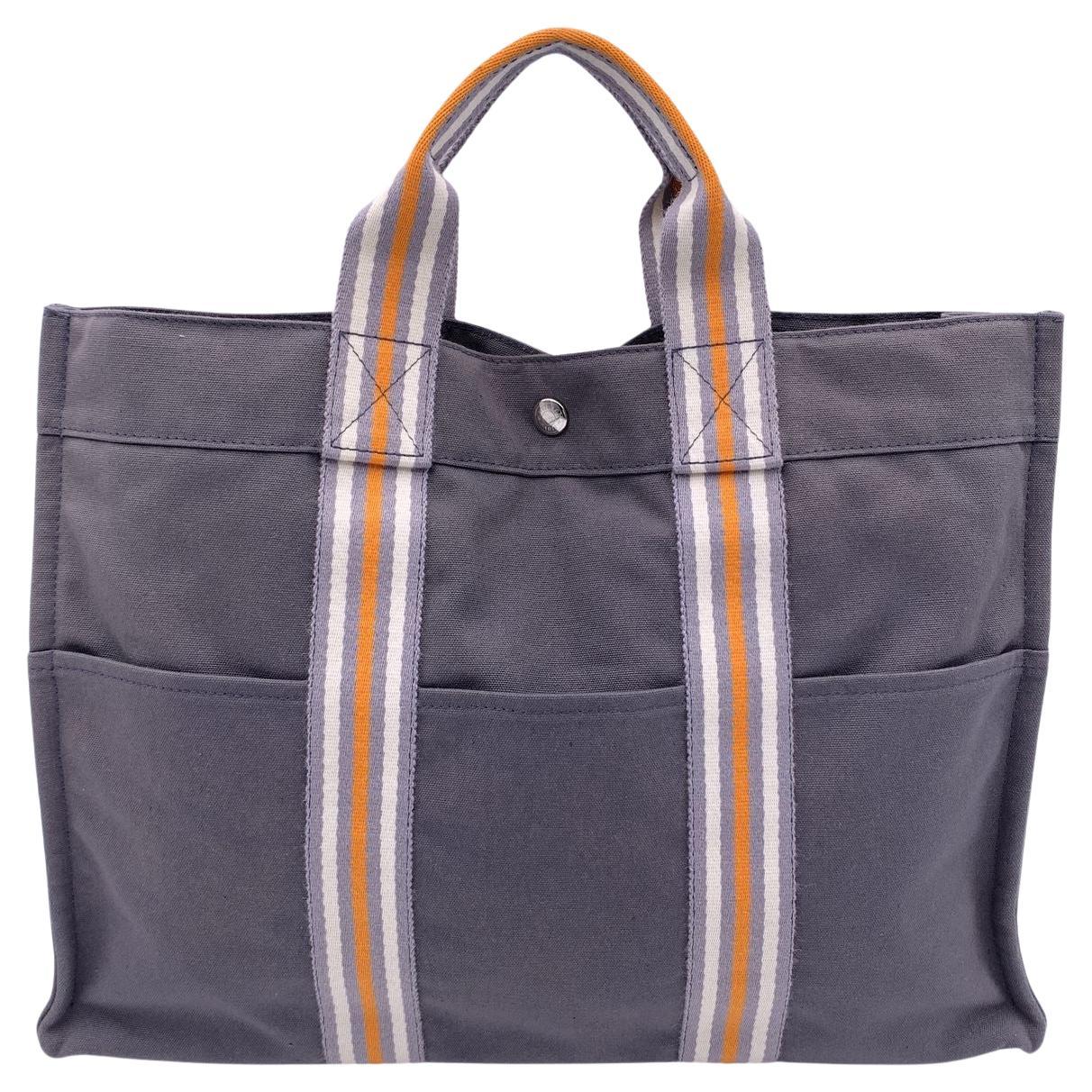 Hermes Paris Gray Canvas Fourre Tout MM Bag Ginza 2001 Limited Ed For Sale  at 1stDibs