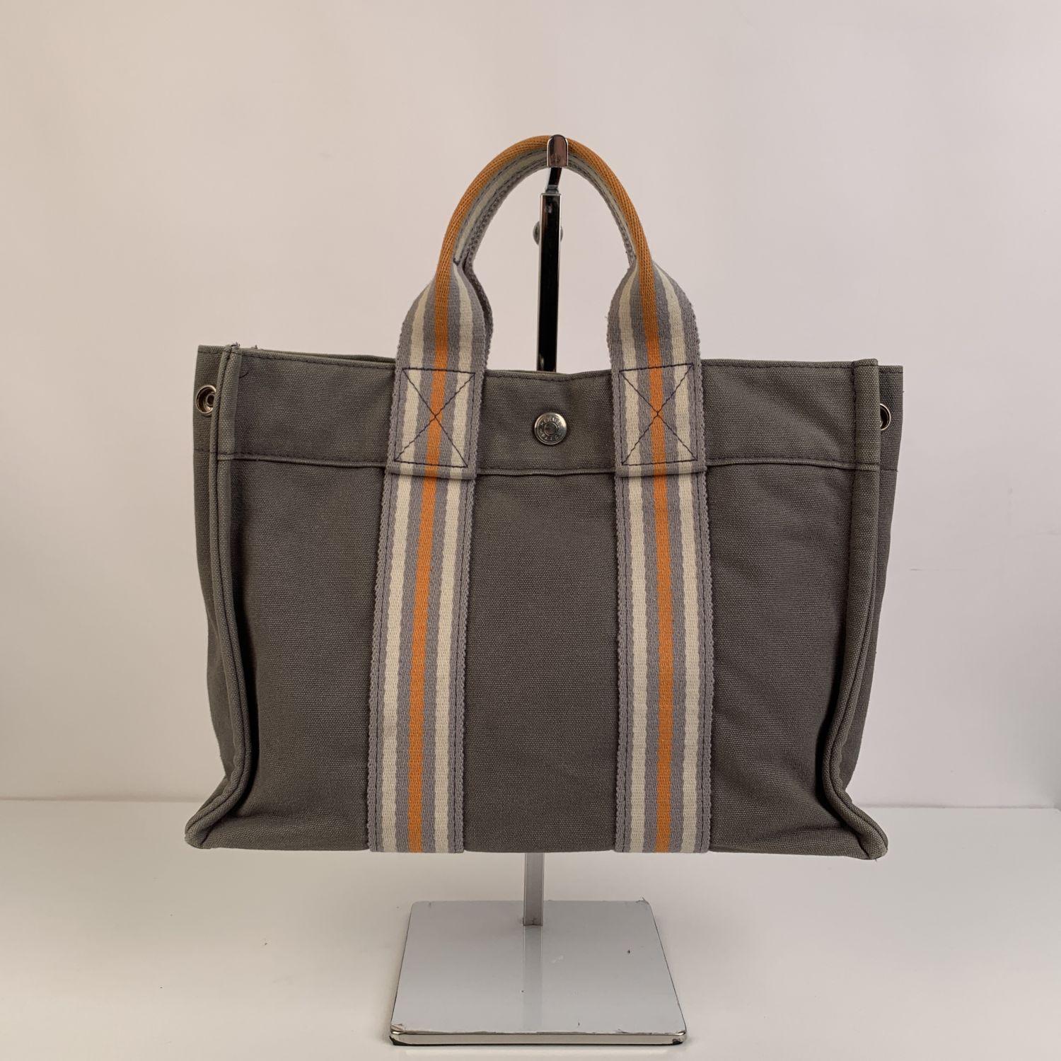 Hermes Paris Gray Cotton Fourre Tout PM Ginza 2001 Bag Limited Ed In Excellent Condition In Rome, Rome