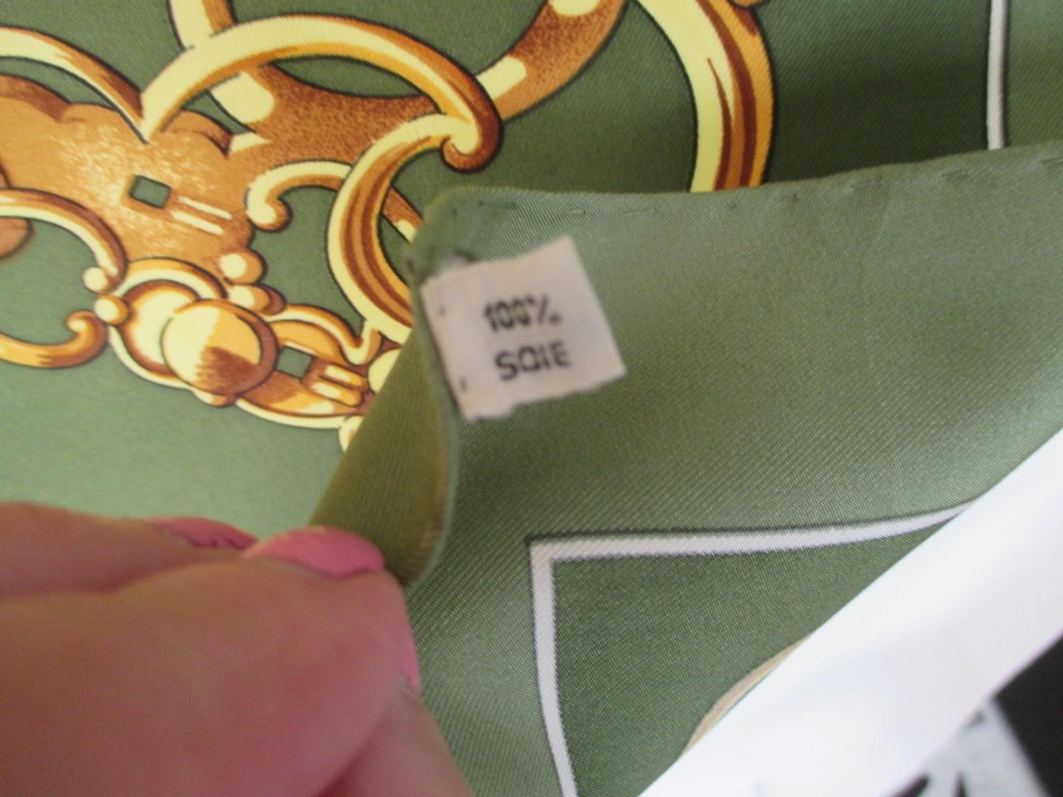 Hermes Paris Green Gold Brown Silk Scarf In Excellent Condition In Amsterdam, NL