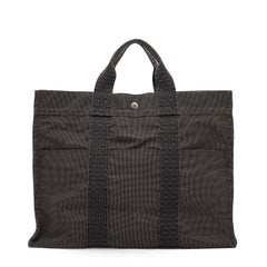 Hermes Paris Grey Canvas Her Line Herline MM Tote Handbag Bag