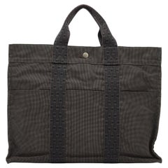 Hermes Paris Grey Canvas Her Line Herline MM Tote Handbag Bag