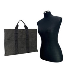 Hermes Paris Grey Canvas Her Line Herline MM Yale Tote Bag