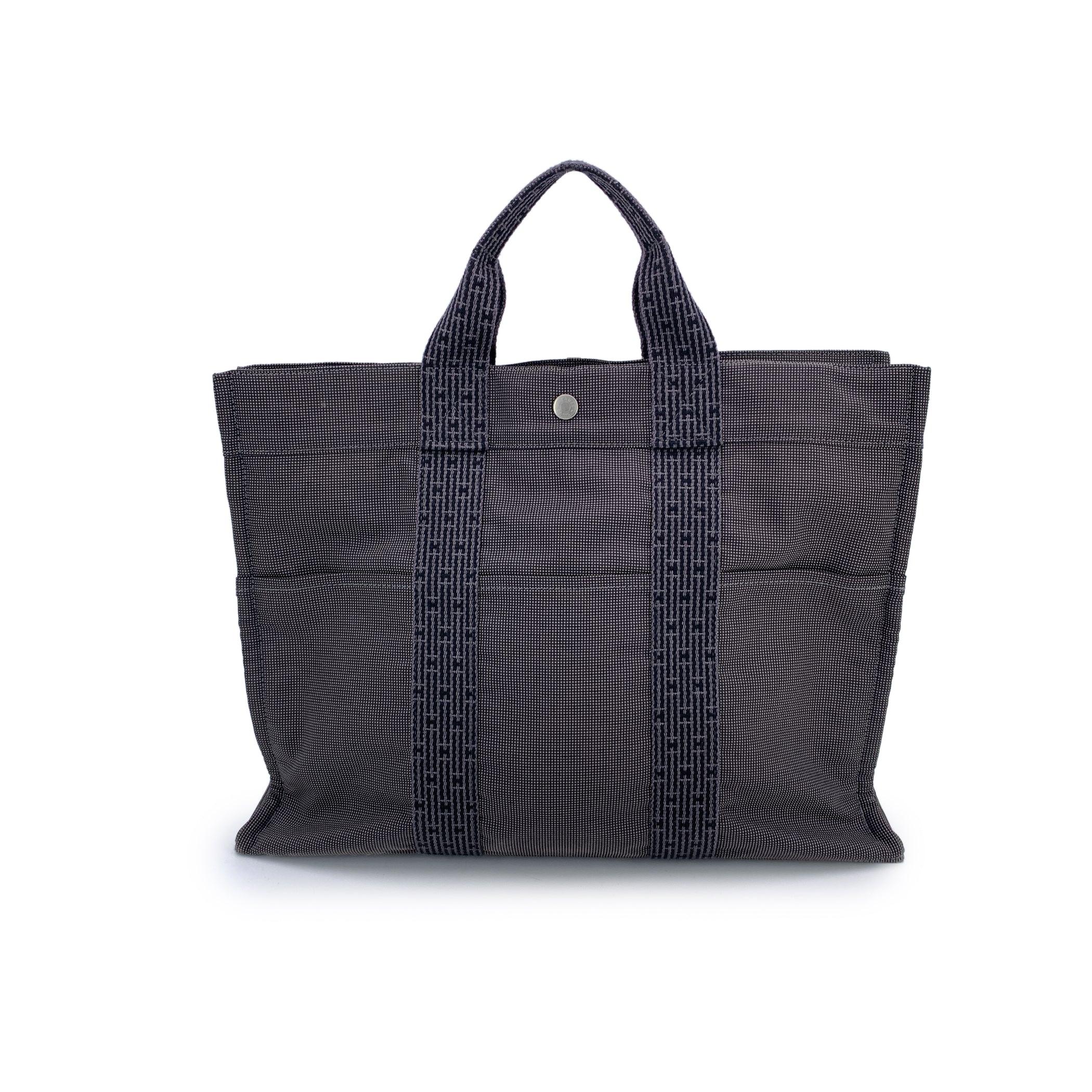 Black Hermes Paris Grey Canvas Her Line Herline MM Yale Tote Bag For Sale