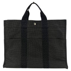 Hermes Paris Grey Canvas Her Line Herline MM Yale Tote Bag