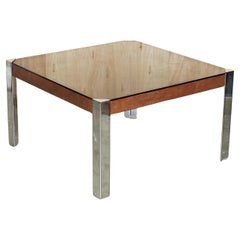 HERMES PARIS GUIDO FALESCHINI MiD CENTURY MODERN GLASS & LEATHER DINING TABLE