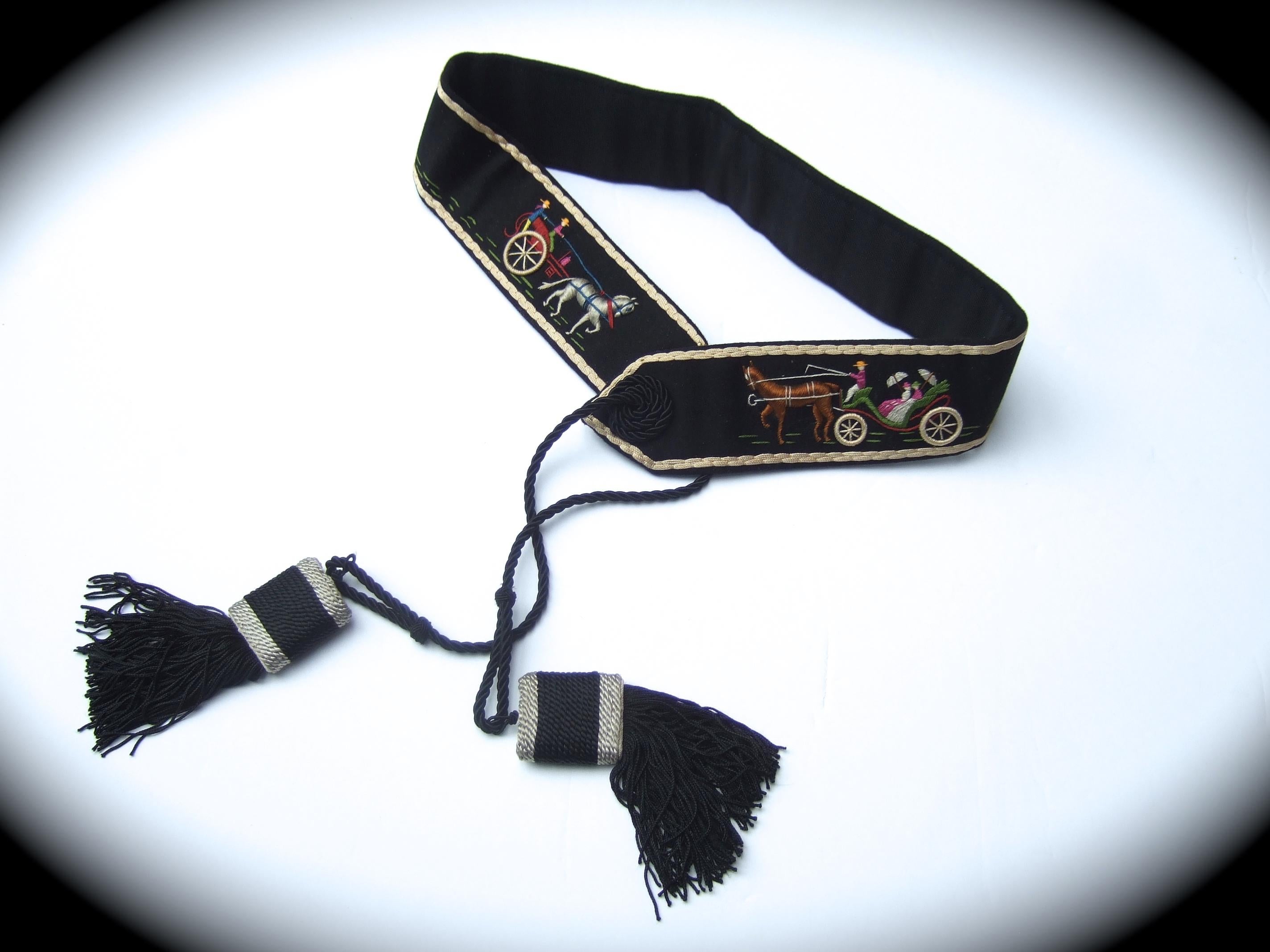 Hermes Paris Handmade Cloth Artisan Embroidered Tassel Belt c 1970s  For Sale 4