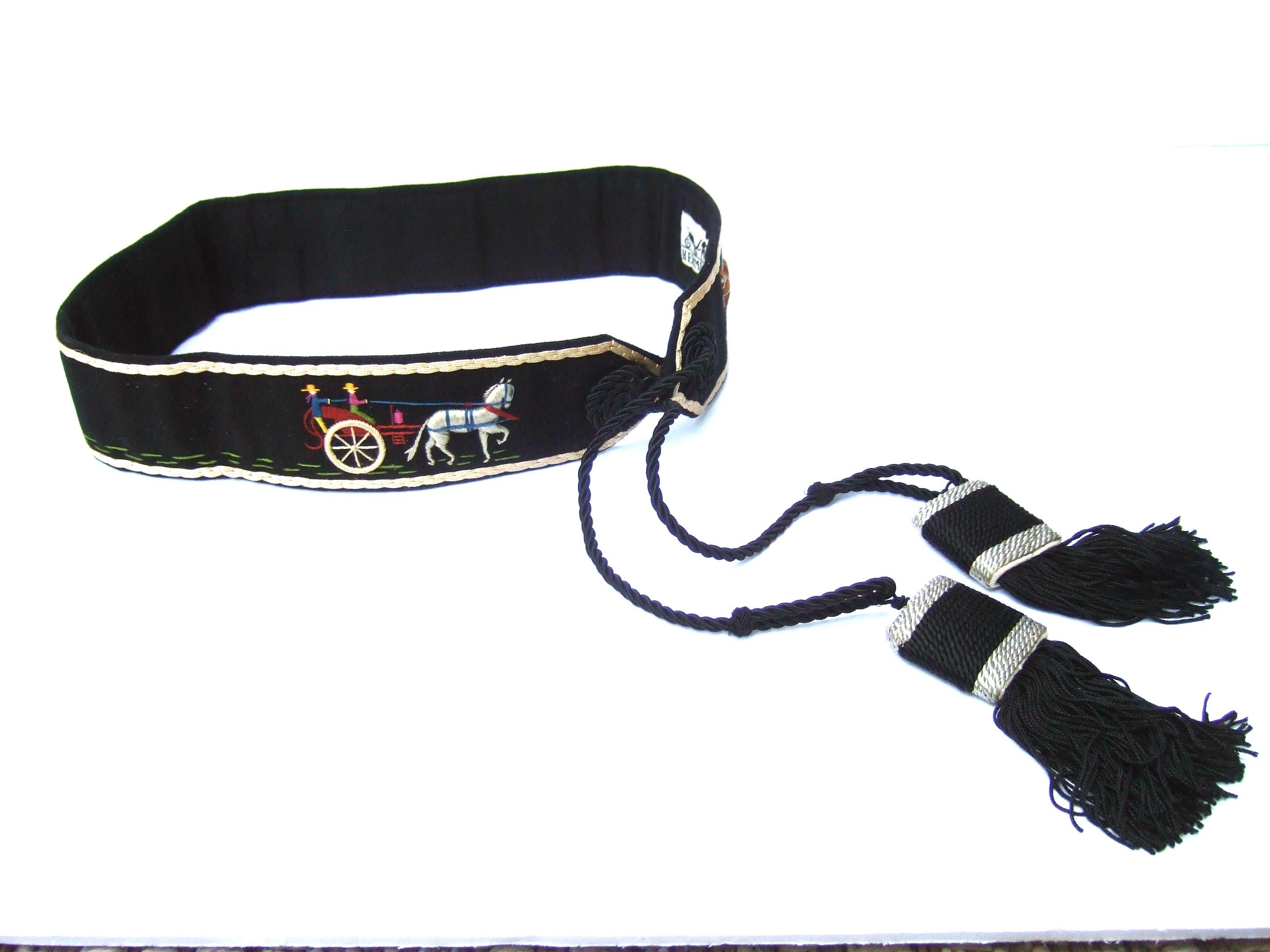 Hermes Paris Handmade Cloth Artisan Embroidered Tassel Belt c 1970s  For Sale 9
