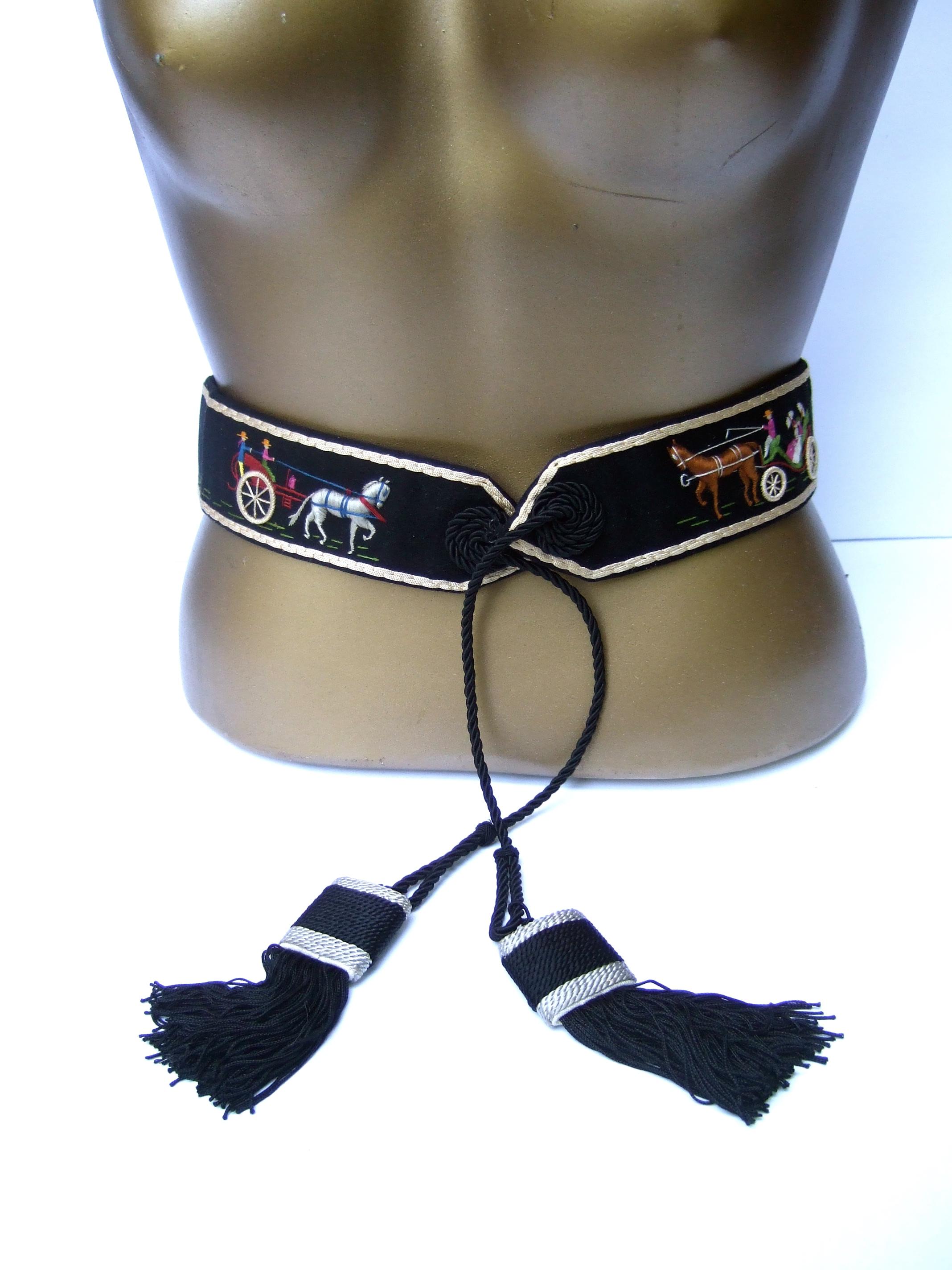 Hermes Paris Handmade Cloth Artisan Embroidered Tassel Belt c 1970s  For Sale 13