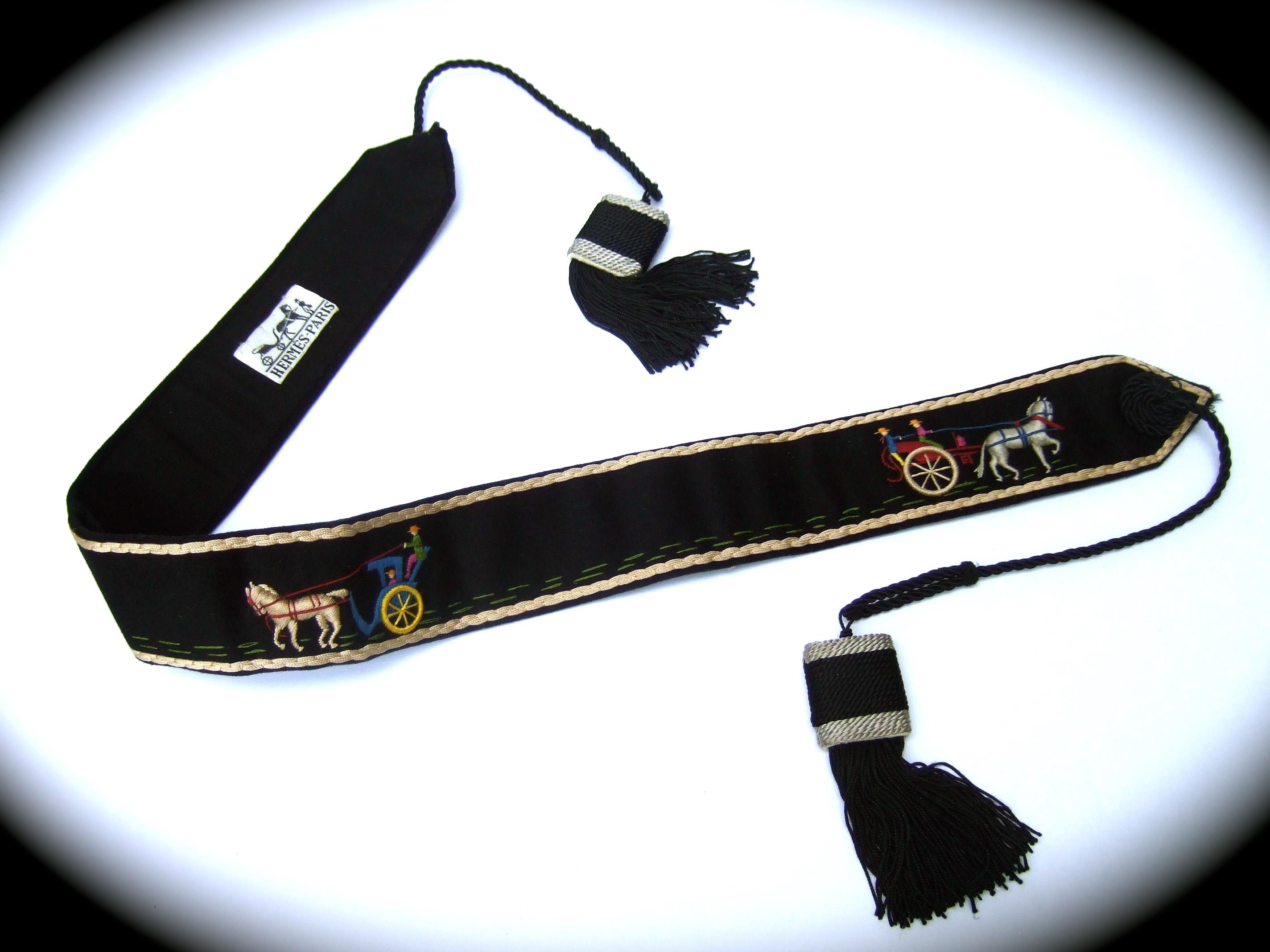 Women's Hermes Paris Handmade Cloth Artisan Embroidered Tassel Belt c 1970s  For Sale