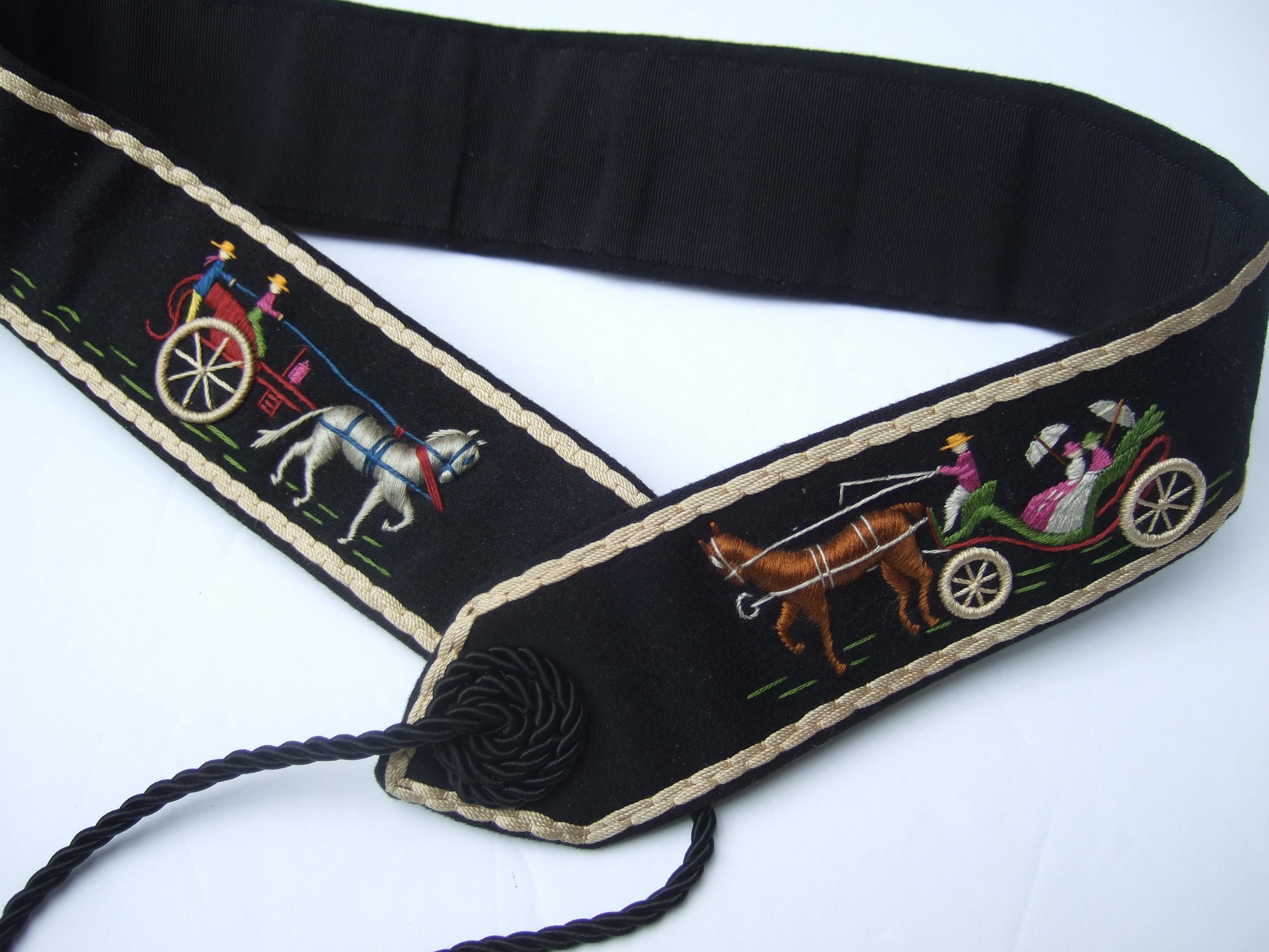 Hermes Paris Handmade Cloth Artisan Embroidered Tassel Belt c 1970s  For Sale 3