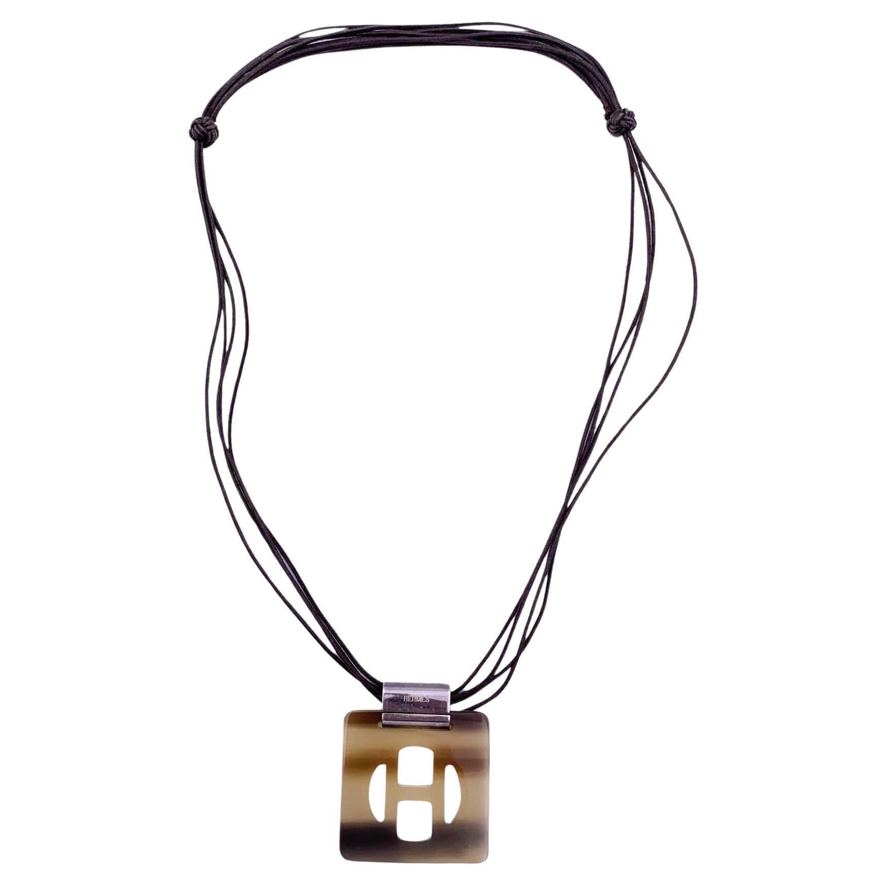 Hermes Paris Horn H Pendant Multi Strand Cord Necklace