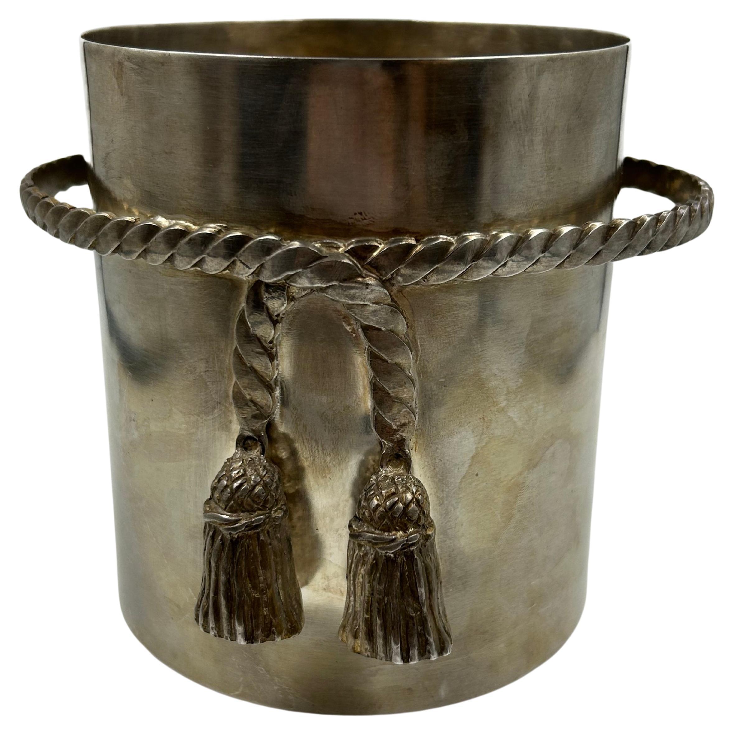 Hermès Paris Ice Bucket with Braided Tassel Handles, Silver-Plated Metal For Sale
