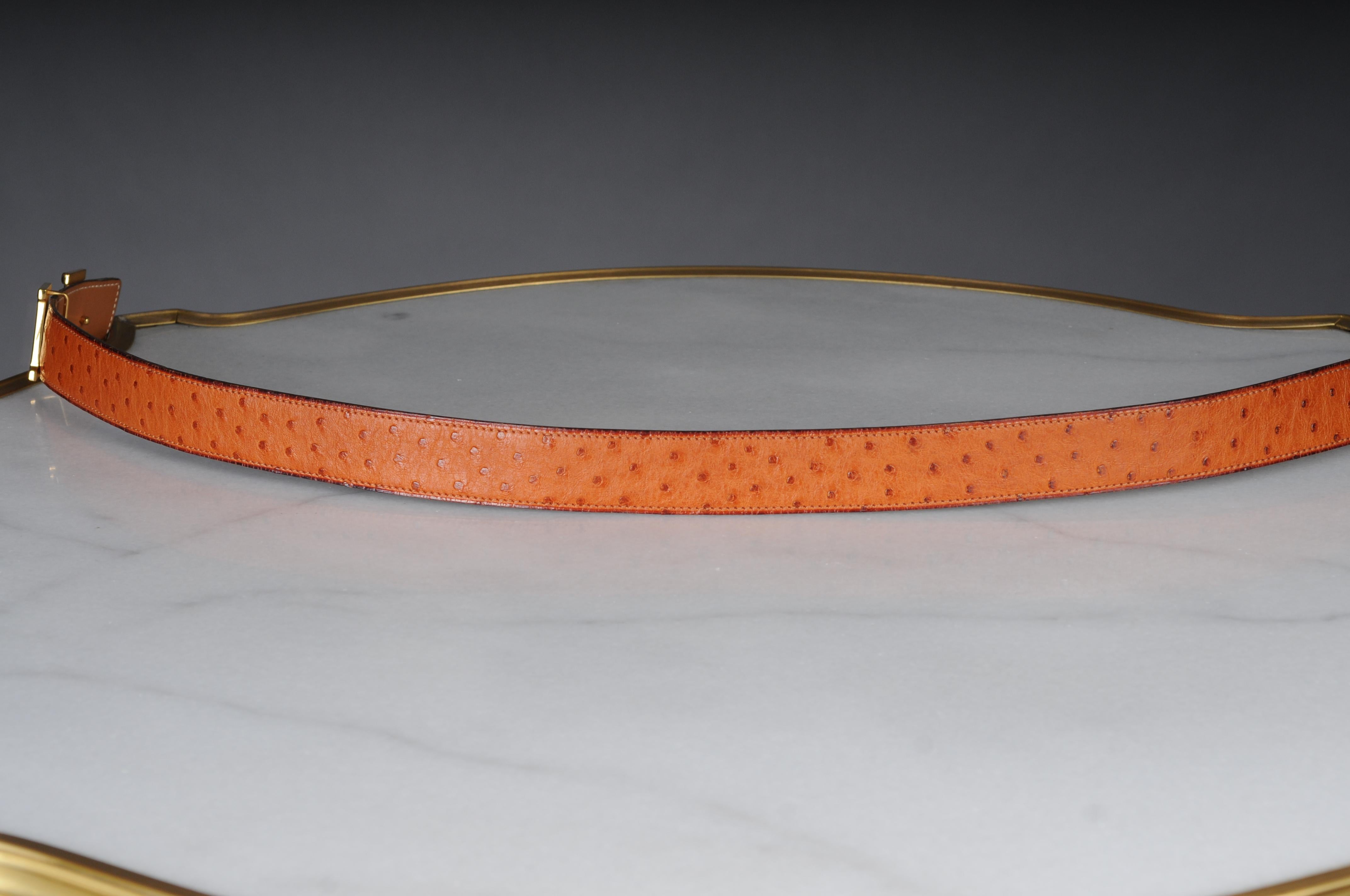 Hermes Paris interchangeable ostrich leather belt for  Gold H buckle belt For Sale 8