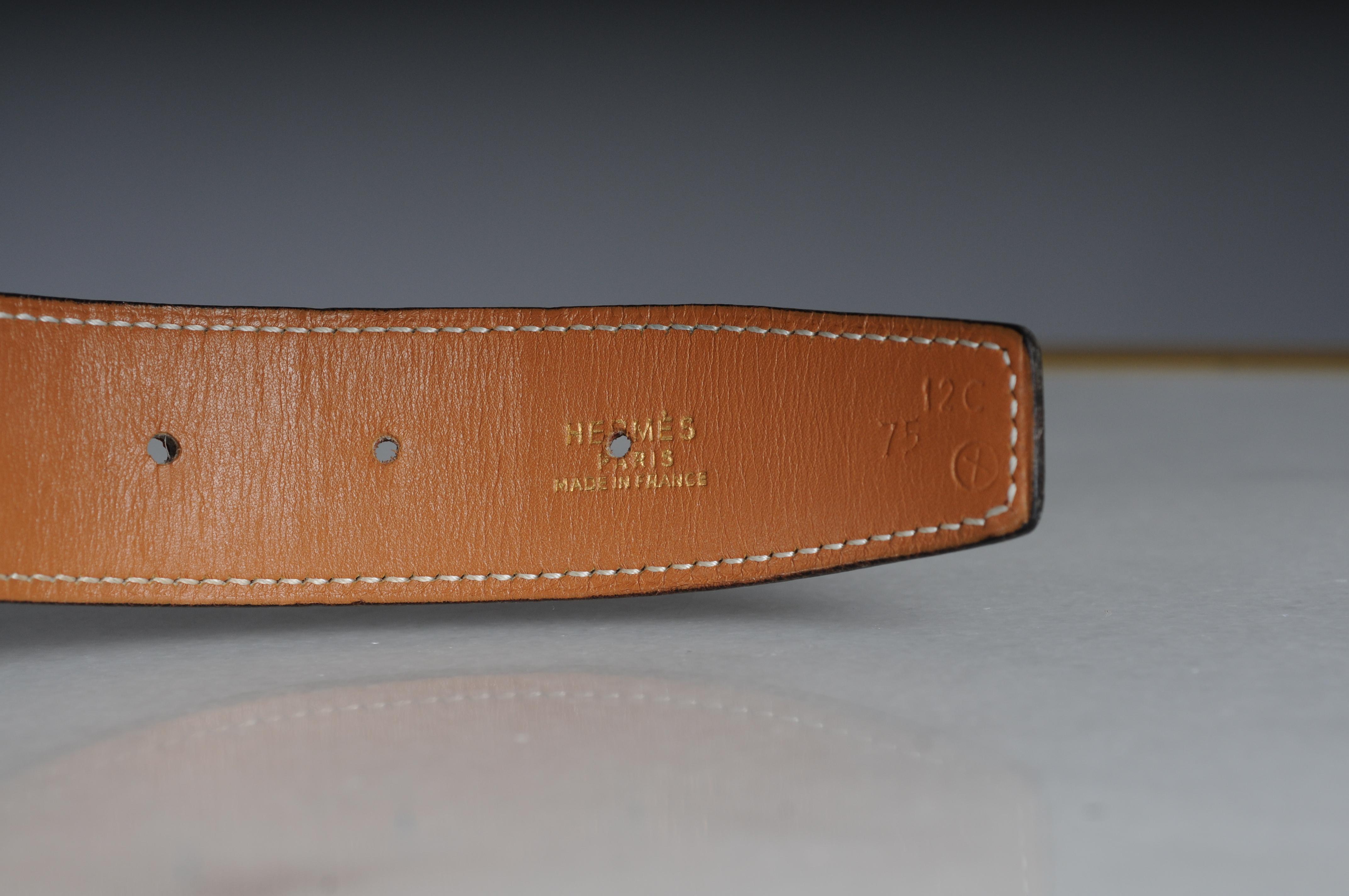 Hermes Paris interchangeable ostrich leather belt for  Gold H buckle belt For Sale 10