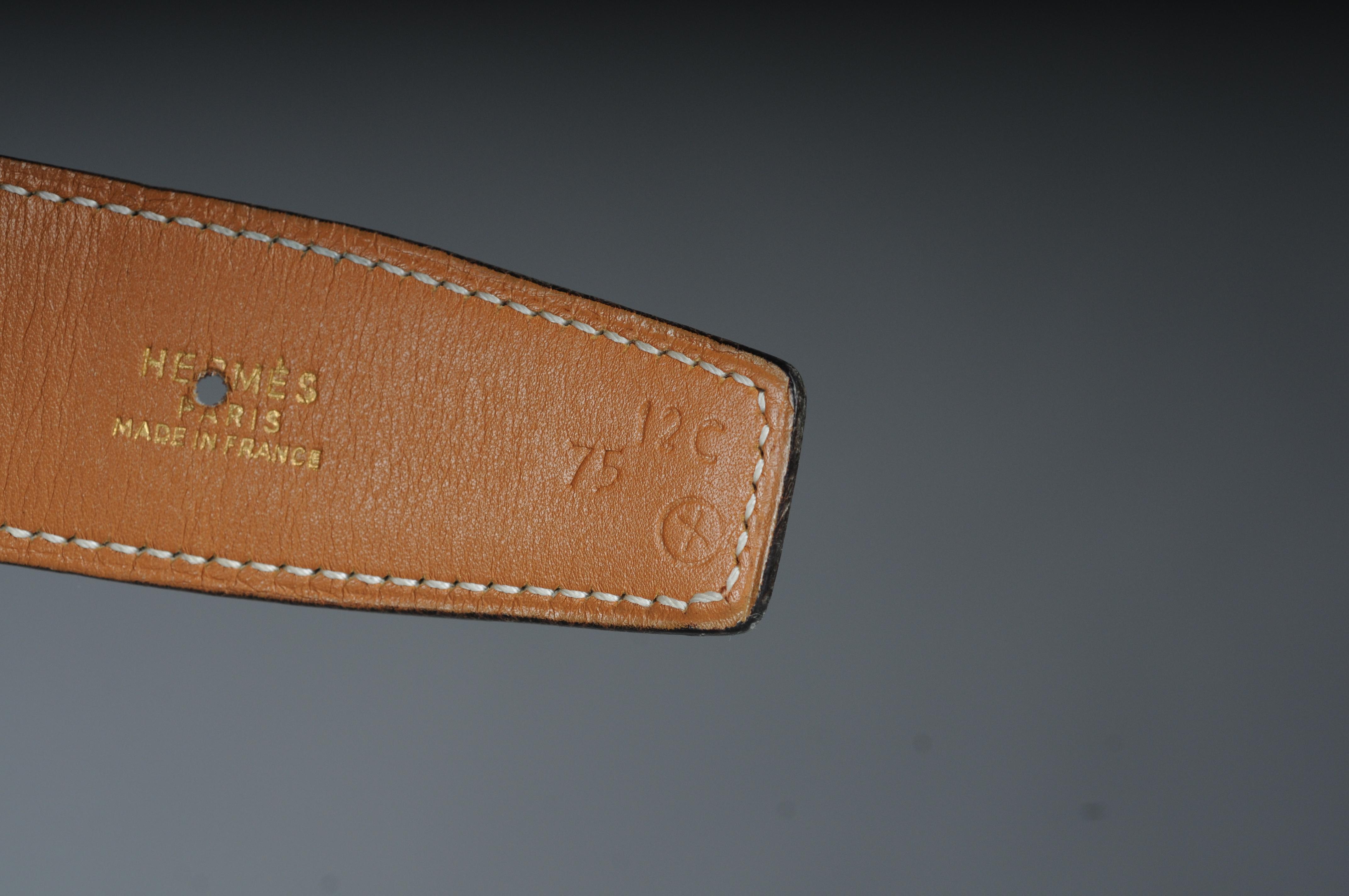 Hermes Paris interchangeable ostrich leather belt for  Gold H buckle belt For Sale 12