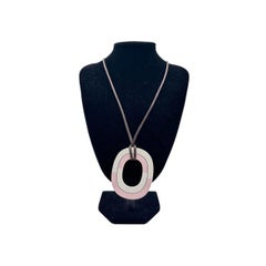 Hermes Paris Isthme Oval Pink White Laquered Wood Pendant Necklace