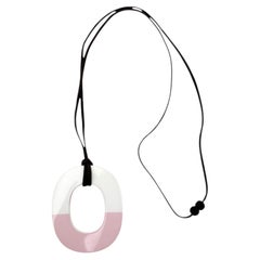 Hermes Paris Isthme Oval Pink White Laquered Wood Pendant Necklace