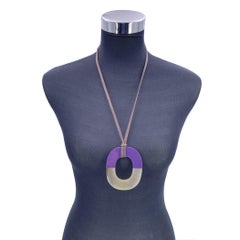 Hermes Paris Isthme Oval Purple Laquered Buffalo Horn Pendant Necklace