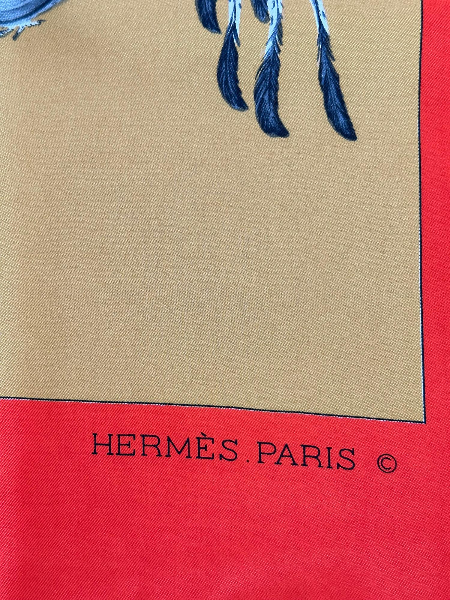 Hermes Paris Jeunes Coqs Vintage Silk Twill Scarf Designed Madame La Torre 1966 In Good Condition For Sale In West Palm Beach, FL