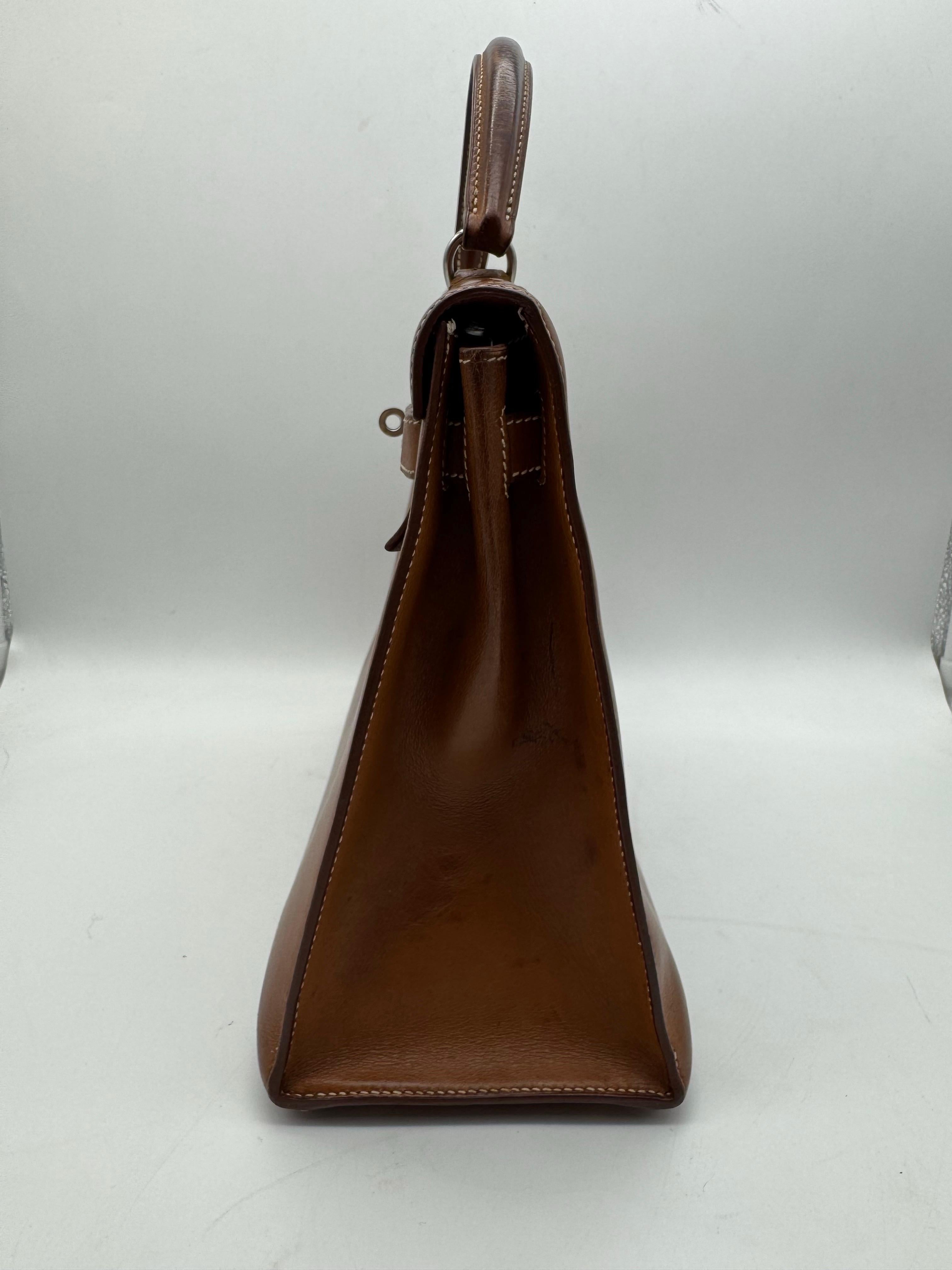 Hermes París Kelly 32 Bolso Vintage 1999 Caja Marrón Becerro en venta 7