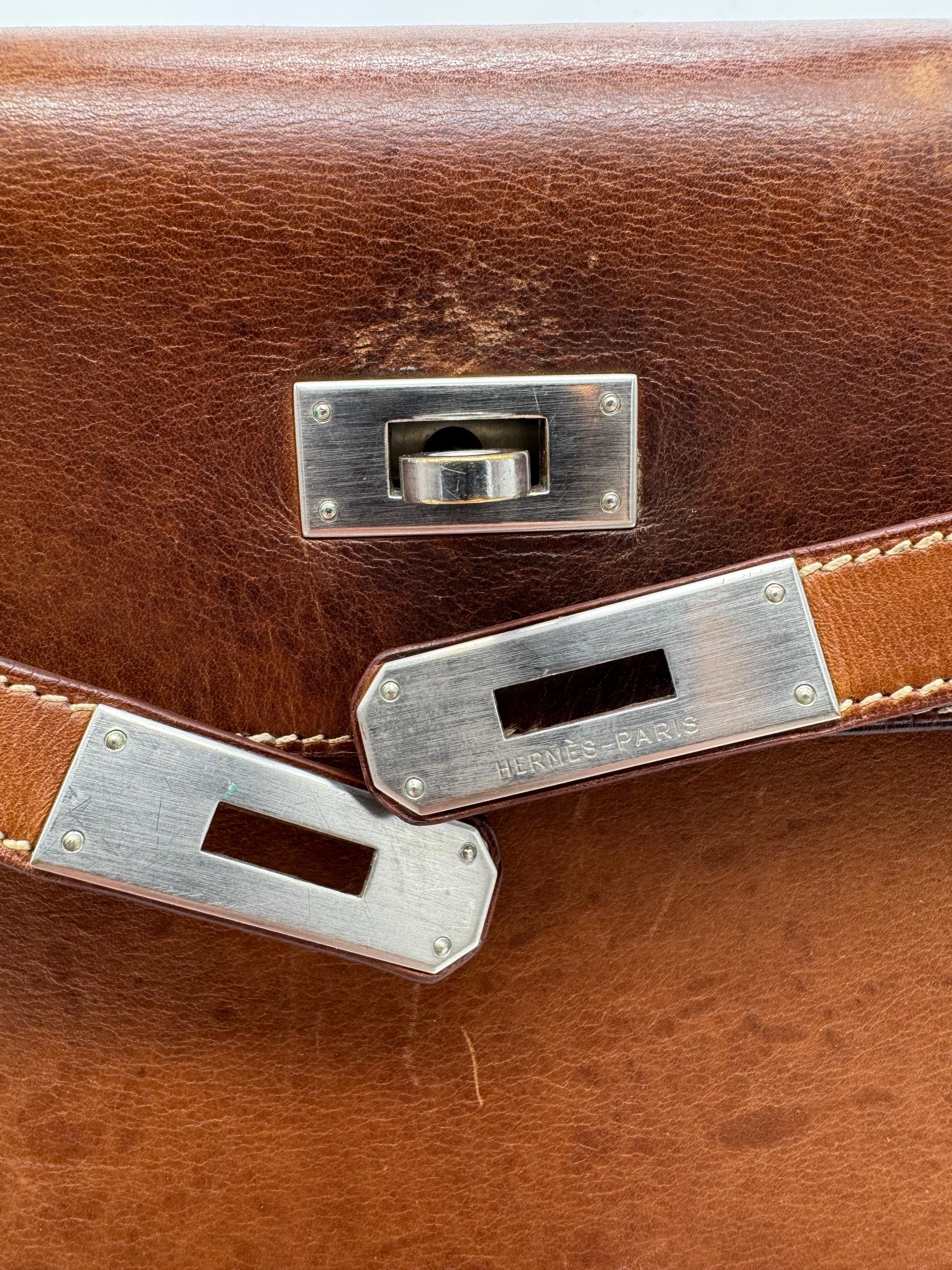 Hermes París Kelly 32 Bolso Vintage 1999 Caja Marrón Becerro en venta 9