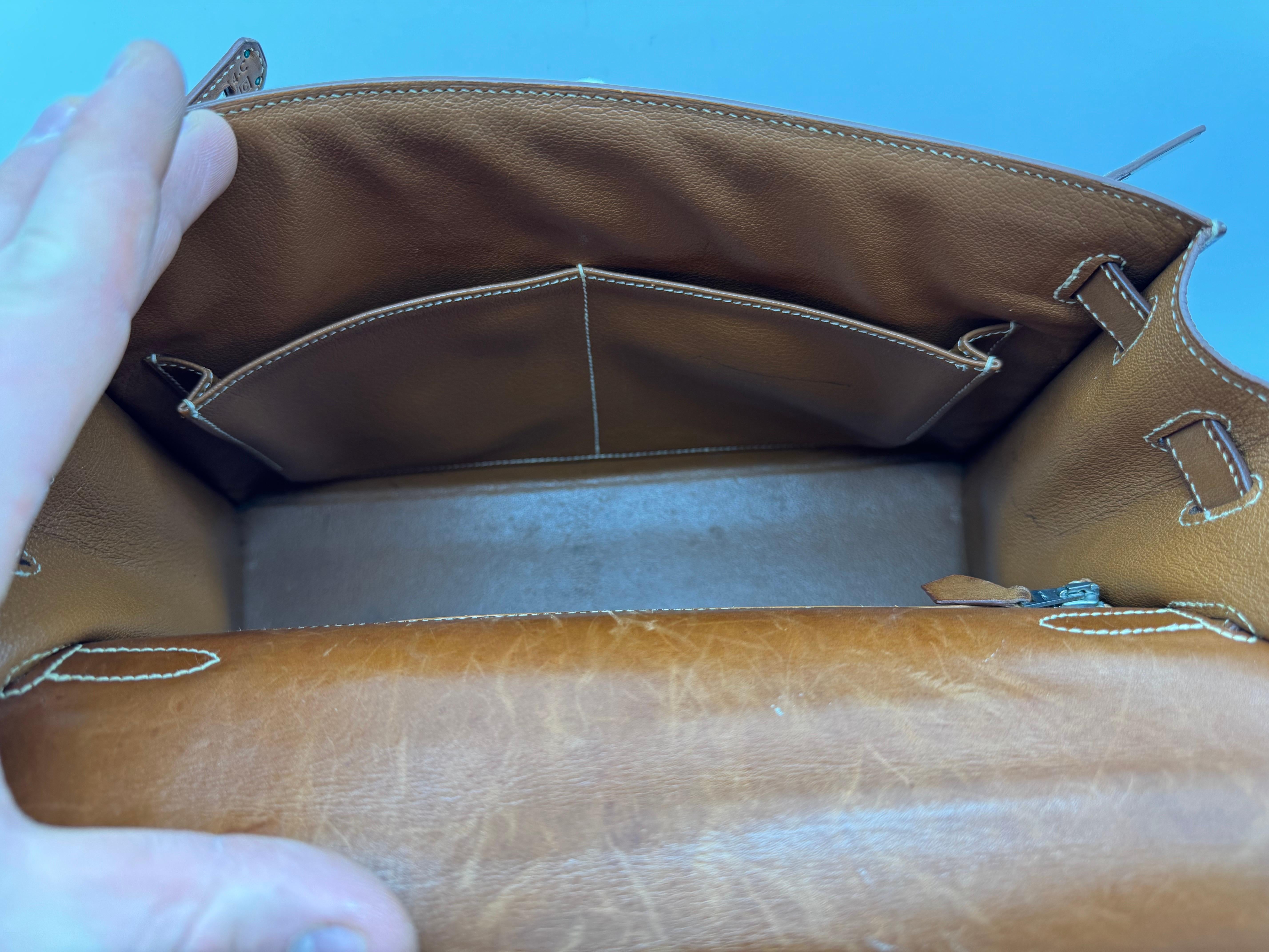 Hermes París Kelly 32 Bolso Vintage 1999 Caja Marrón Becerro en venta 11