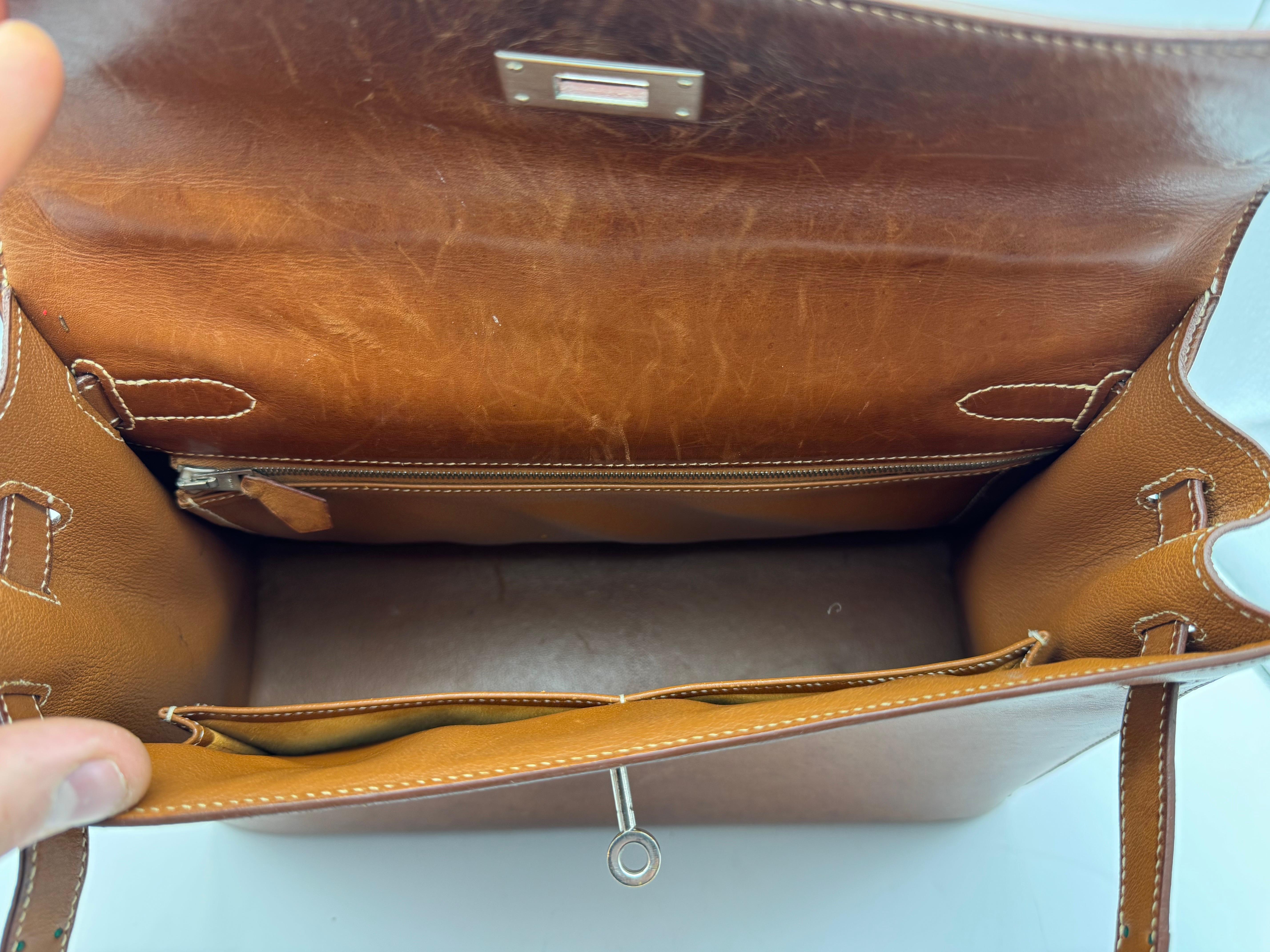 Hermes París Kelly 32 Bolso Vintage 1999 Caja Marrón Becerro en venta 13