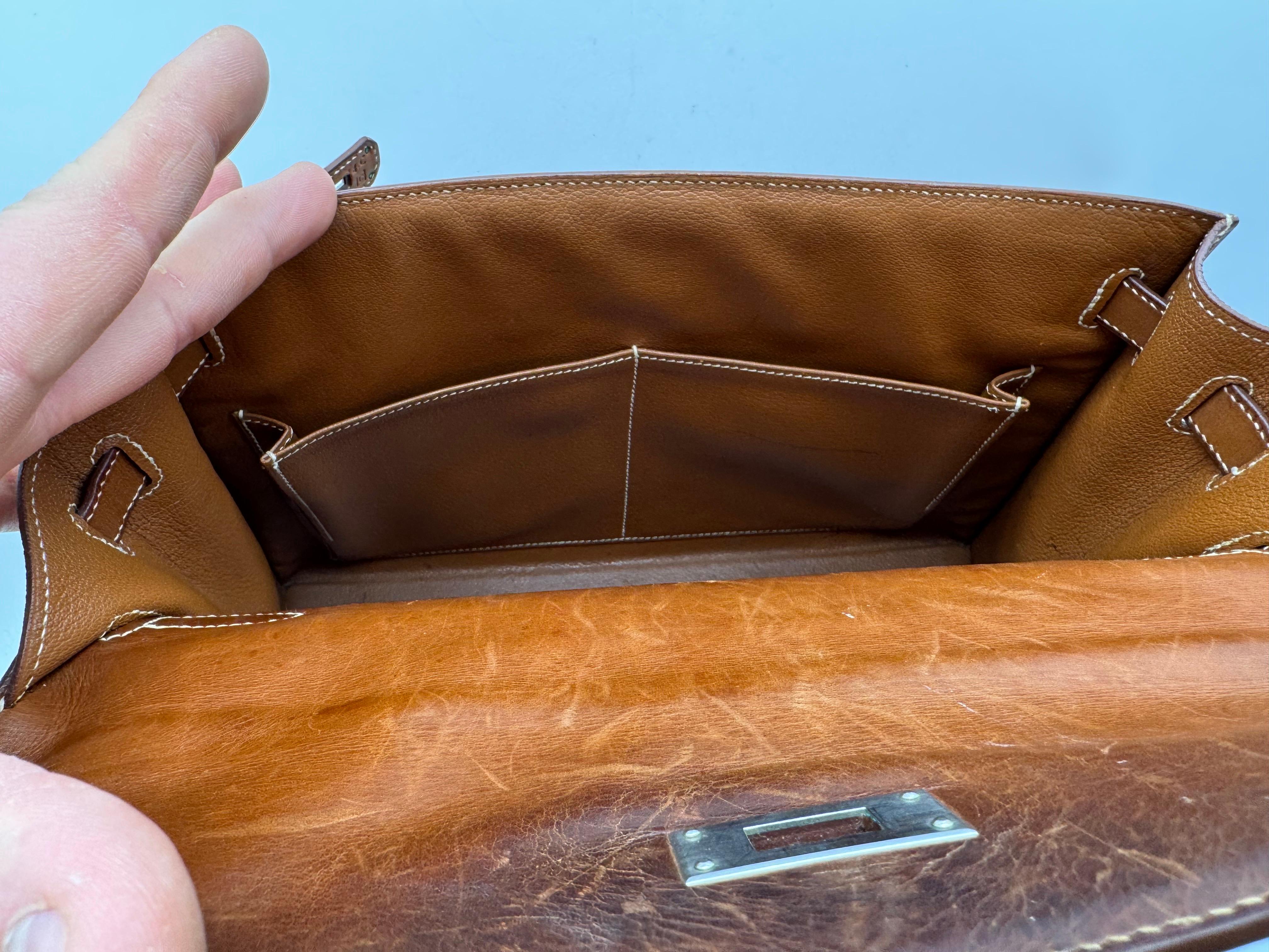 Hermes París Kelly 32 Bolso Vintage 1999 Caja Marrón Becerro en venta 14