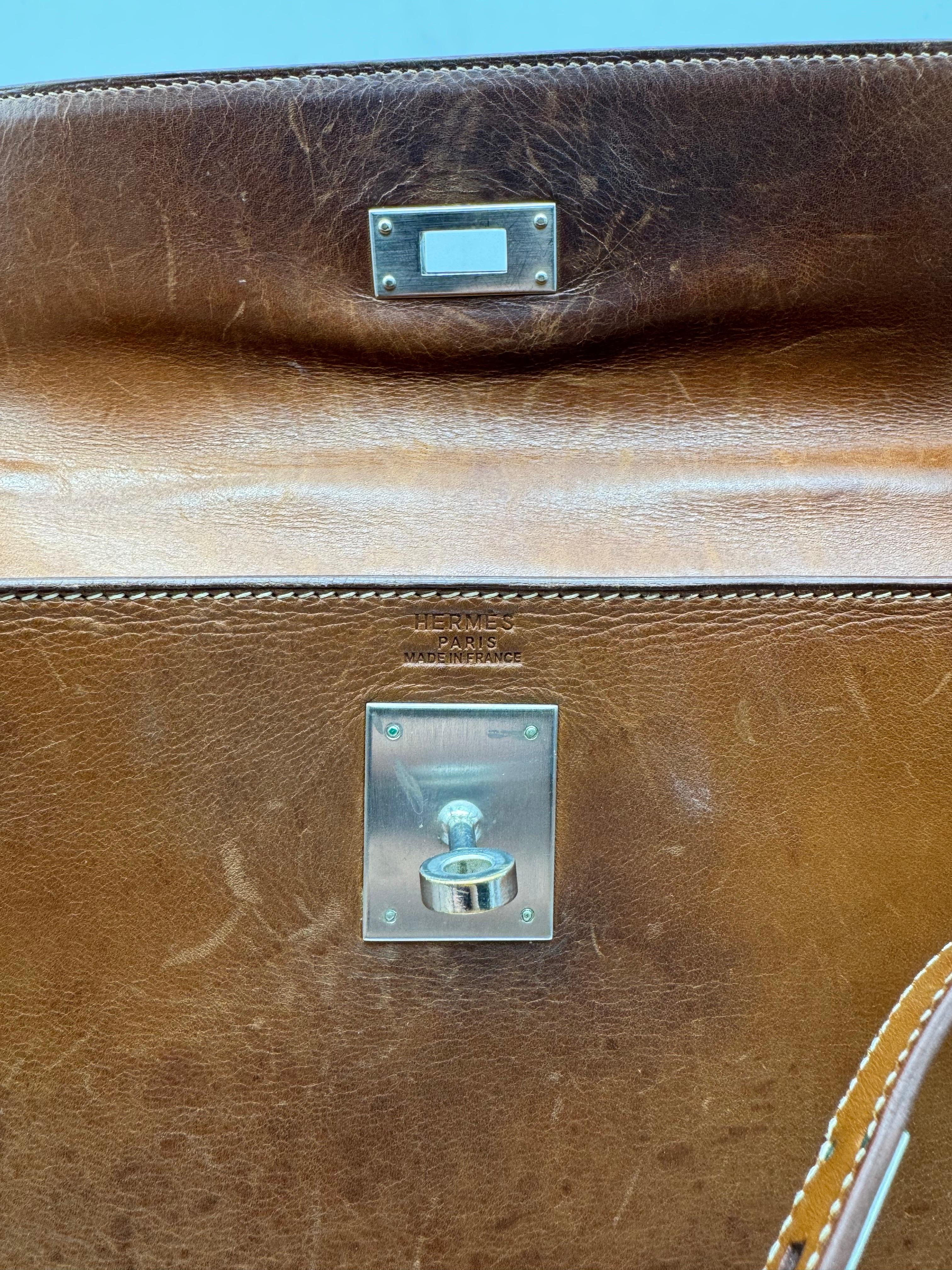 Hermes París Kelly 32 Bolso Vintage 1999 Caja Marrón Becerro en venta 16