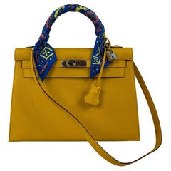 Hermès Paris Kelly 32 Yellow Jaune Epsom Leather Handbag