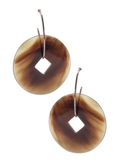 HERMES Paris "La Ligne Corne" Wire Round Dangle Earrings In .925 Sterling Silver