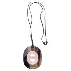Hermes Paris Lacquered Buffalo Fidelio Necklace Oval Pendant Pink