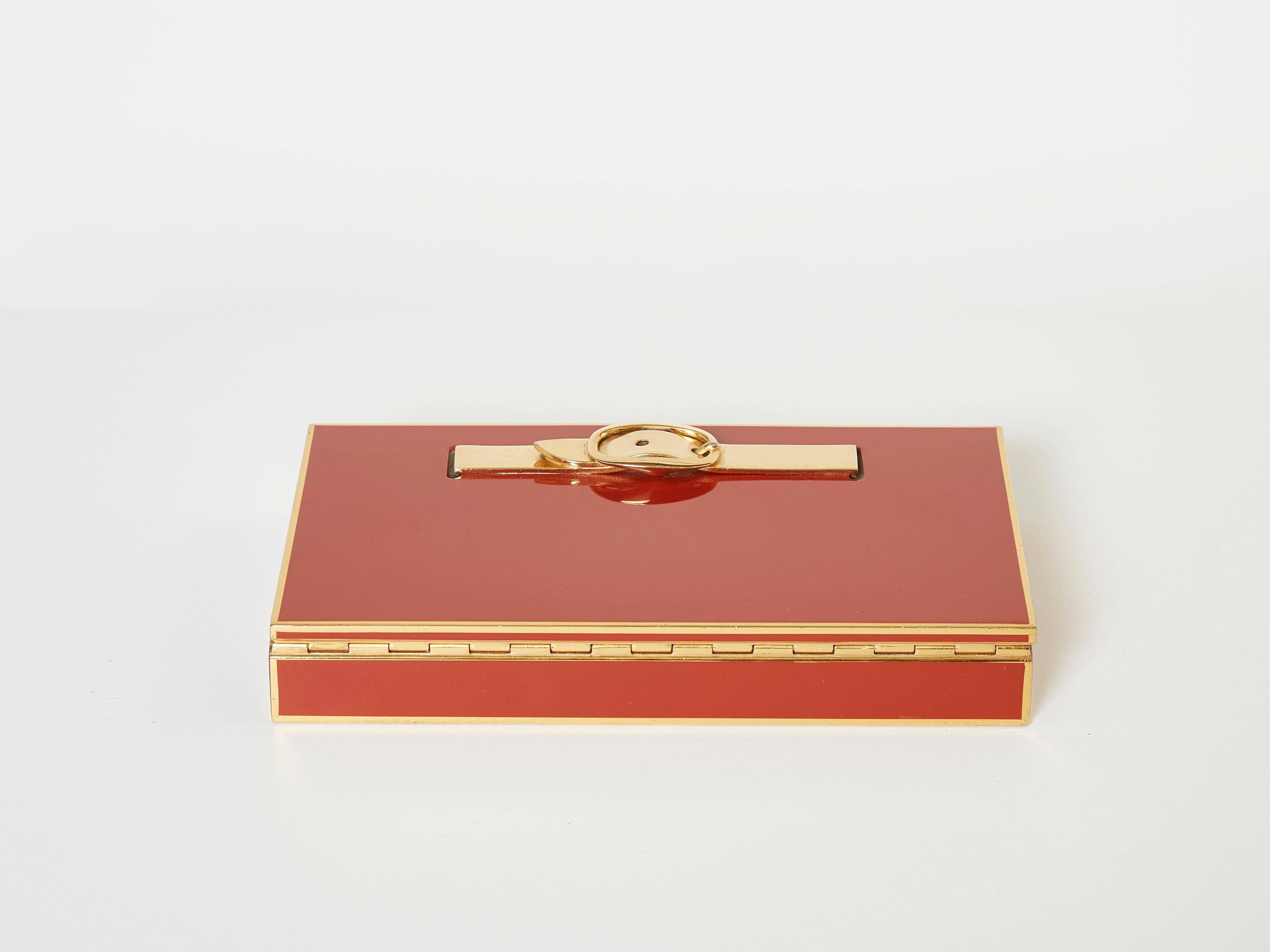 Hermès Paris Large Jewellery Box Red Lacquer Brass Wood, 1970 2