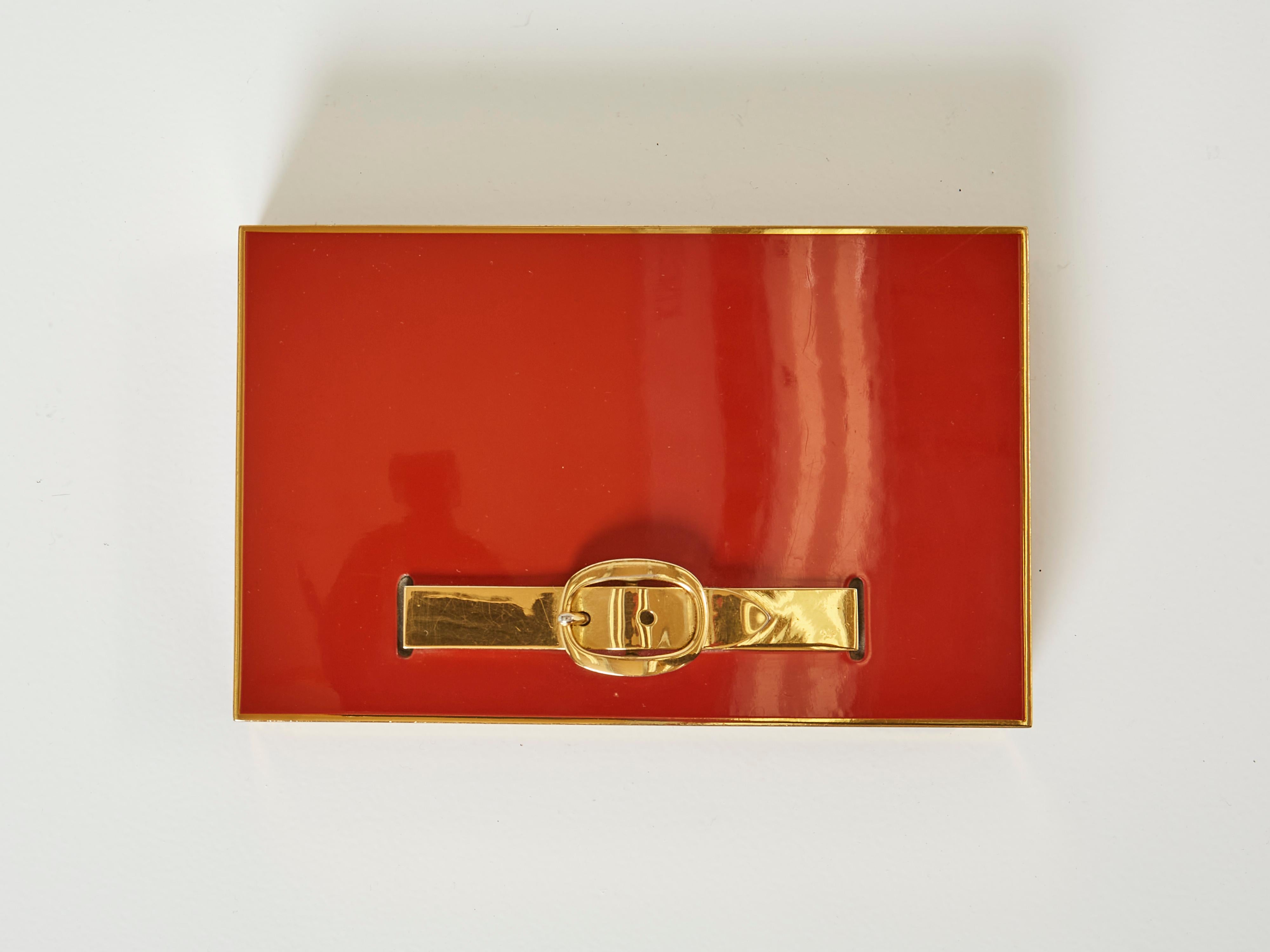 Hermès Paris Large Jewellery Box Red Lacquer Brass Wood, 1970 3