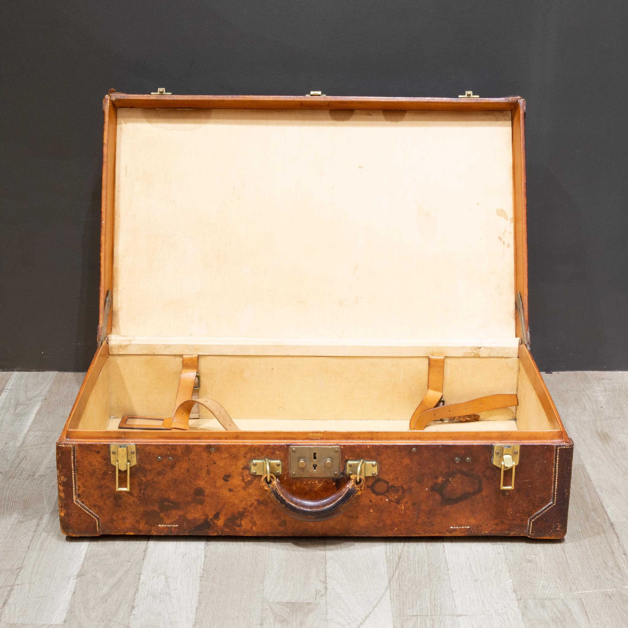 Brass Hermes Paris Leather Suitcase c.1930