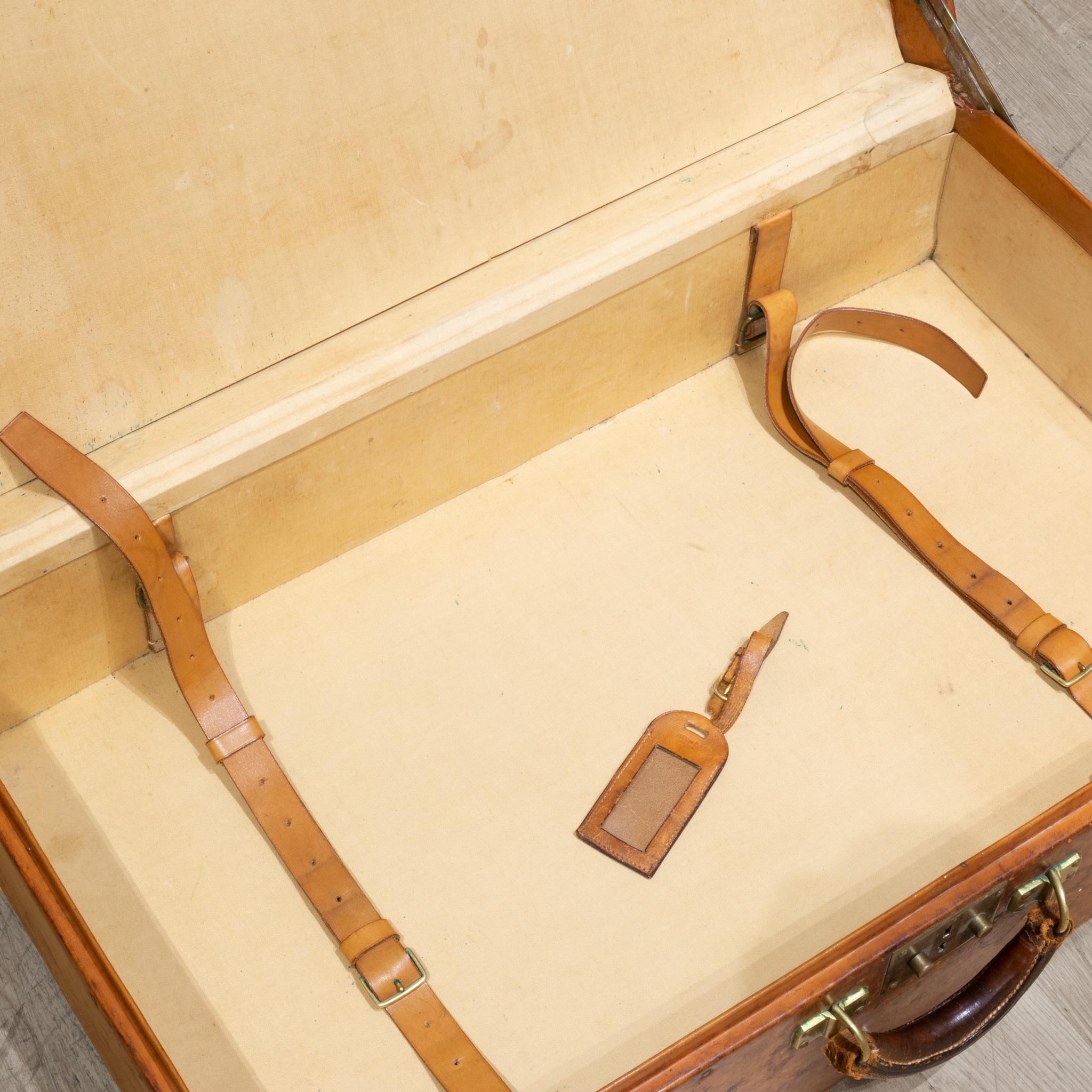 Brass Hermes Paris Leather Suitcase c.1930 For Sale