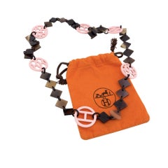 Hermes Paris Lena Lacquered Wood Buffalo Horn Necklace Pink