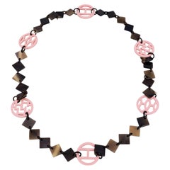 Hermes Paris Lena Lacquered Wood Buffalo Horn Necklace Pink