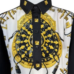 HERMES PARIS “Les Cles” Printed Silk Scarf Wool Sweater, 1980s